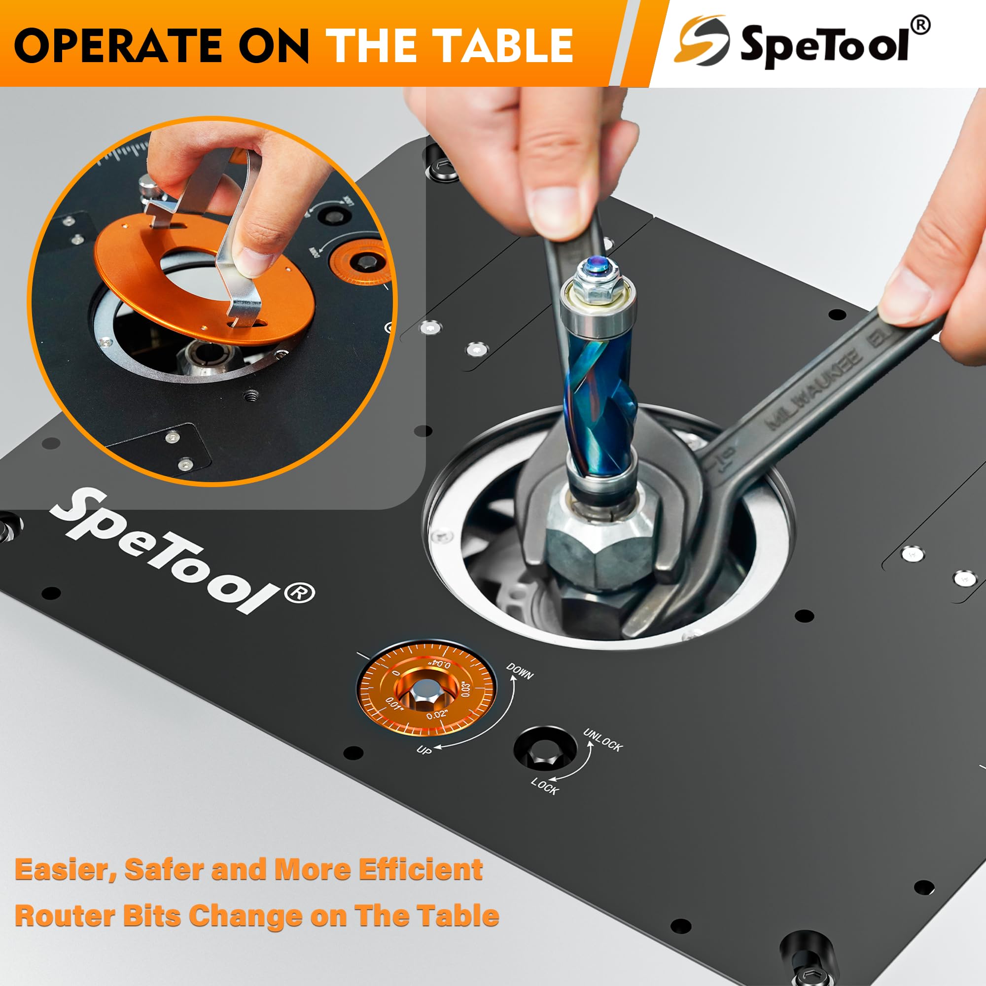 SpeTool All Aluminum Made Router Lift Router Table Insert Plate for Woodworking operate on the table