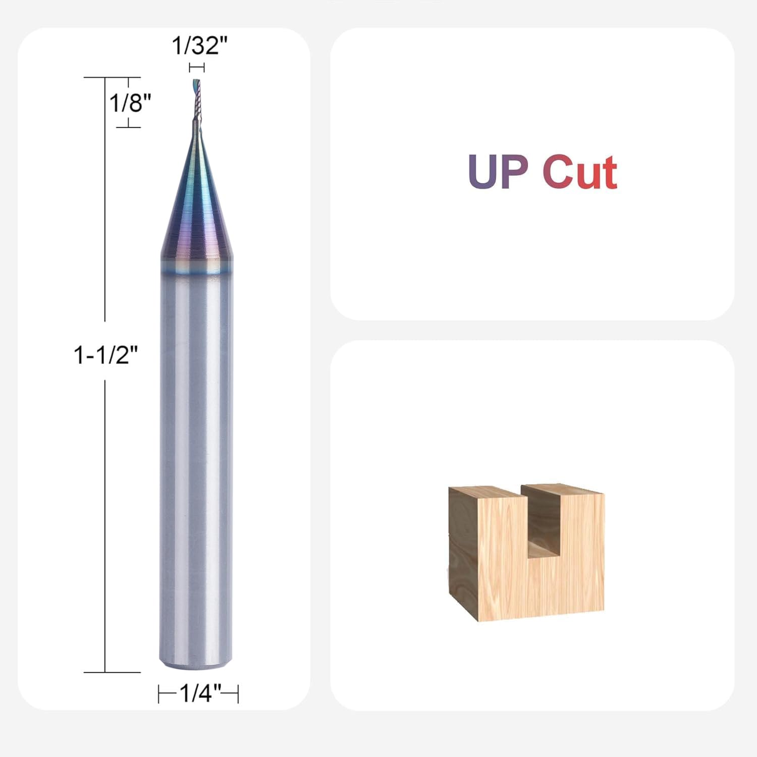 SpeTool W03014 SPE-X Extra Tool Life Coated SC Spiral O Flute 1/32" Dia x 1/4" Shank x 1/8" Cutting Length x 1-1/2" Long Up-cut Router Bit