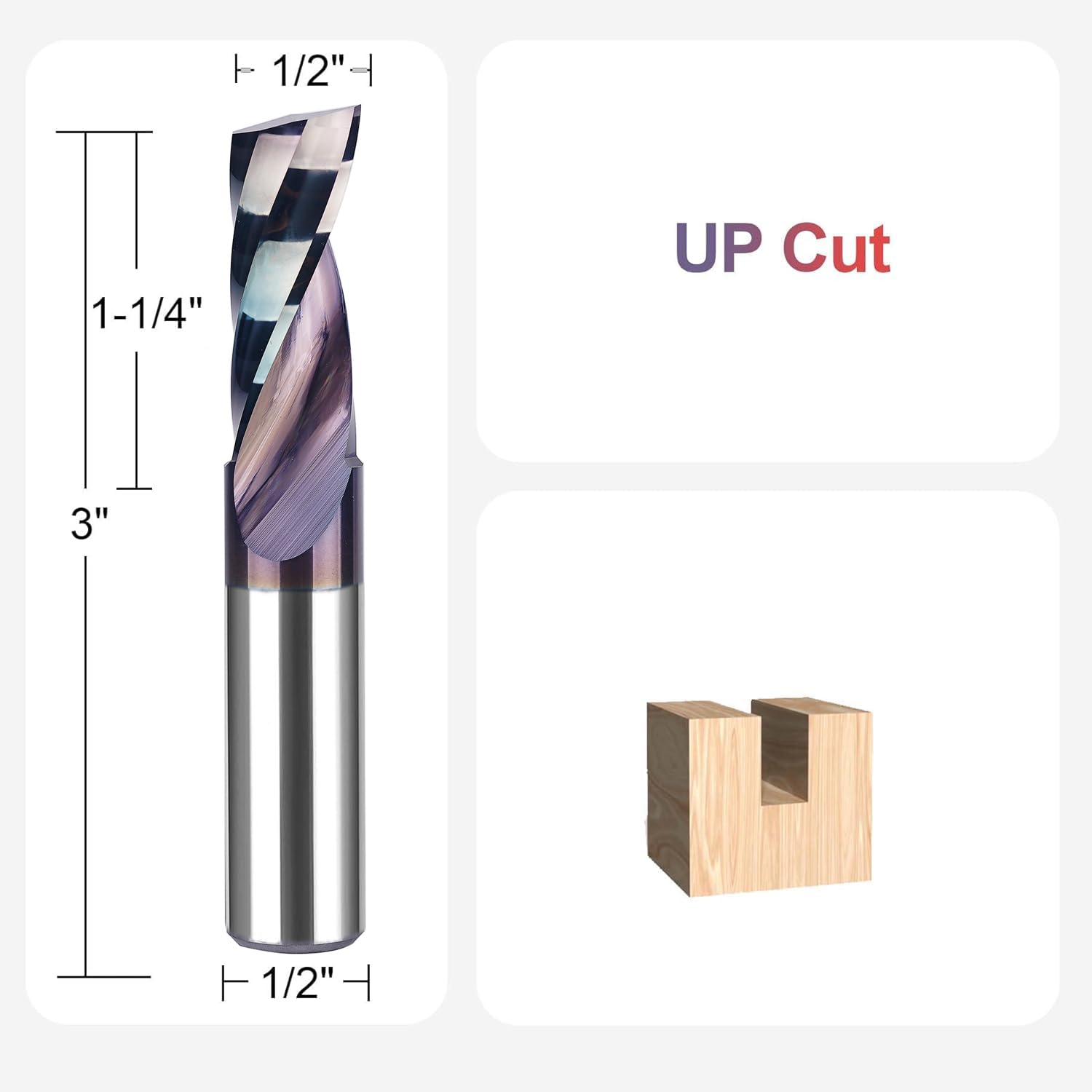 SpeTool W03013 SPE-X Extra Tool Life Coated SC Spiral O Flute 1/2" Dia x 1/2" Shank x 1-1/4" Cutting Length x 3" Long Up-cut Router Bit