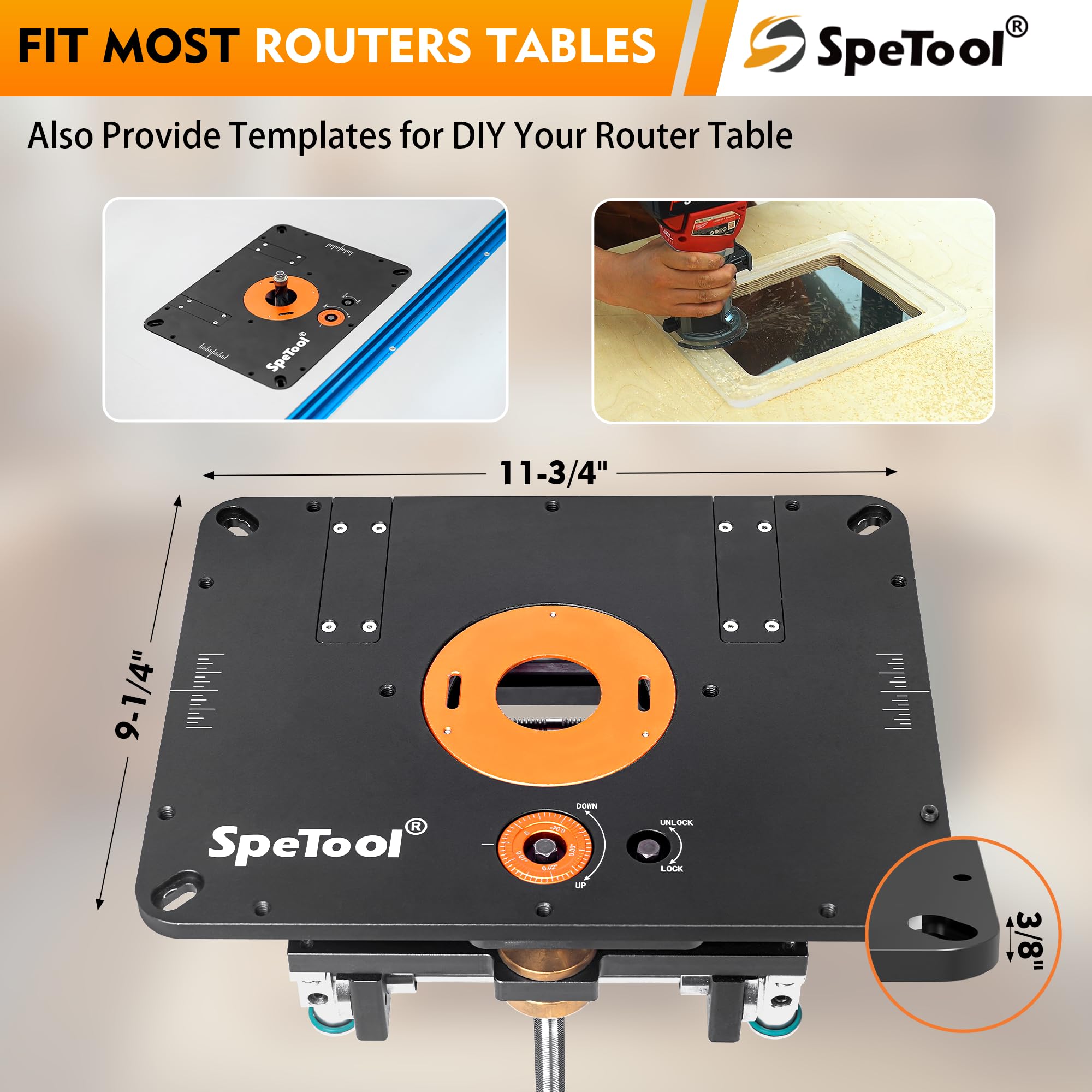 SpeTool All Aluminum Made Router Lift Router Table Insert Plate for Woodworking size