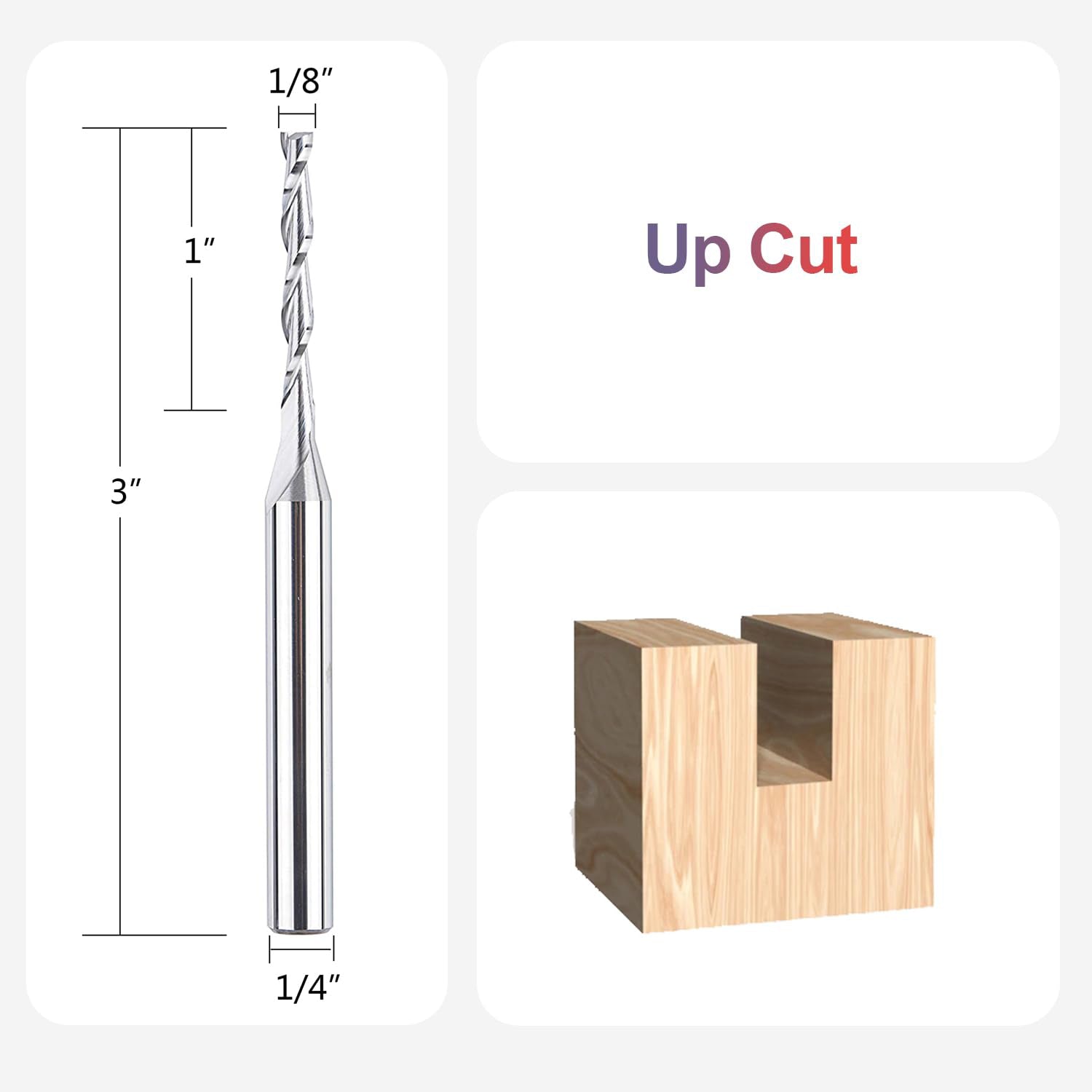 SpeTool W04017 SC Spiral Plunge 1/8" Dia x 1/4" Shank x 1" Cutting Length 3" Extra Long 2 Flute Up-Cut Router Bit