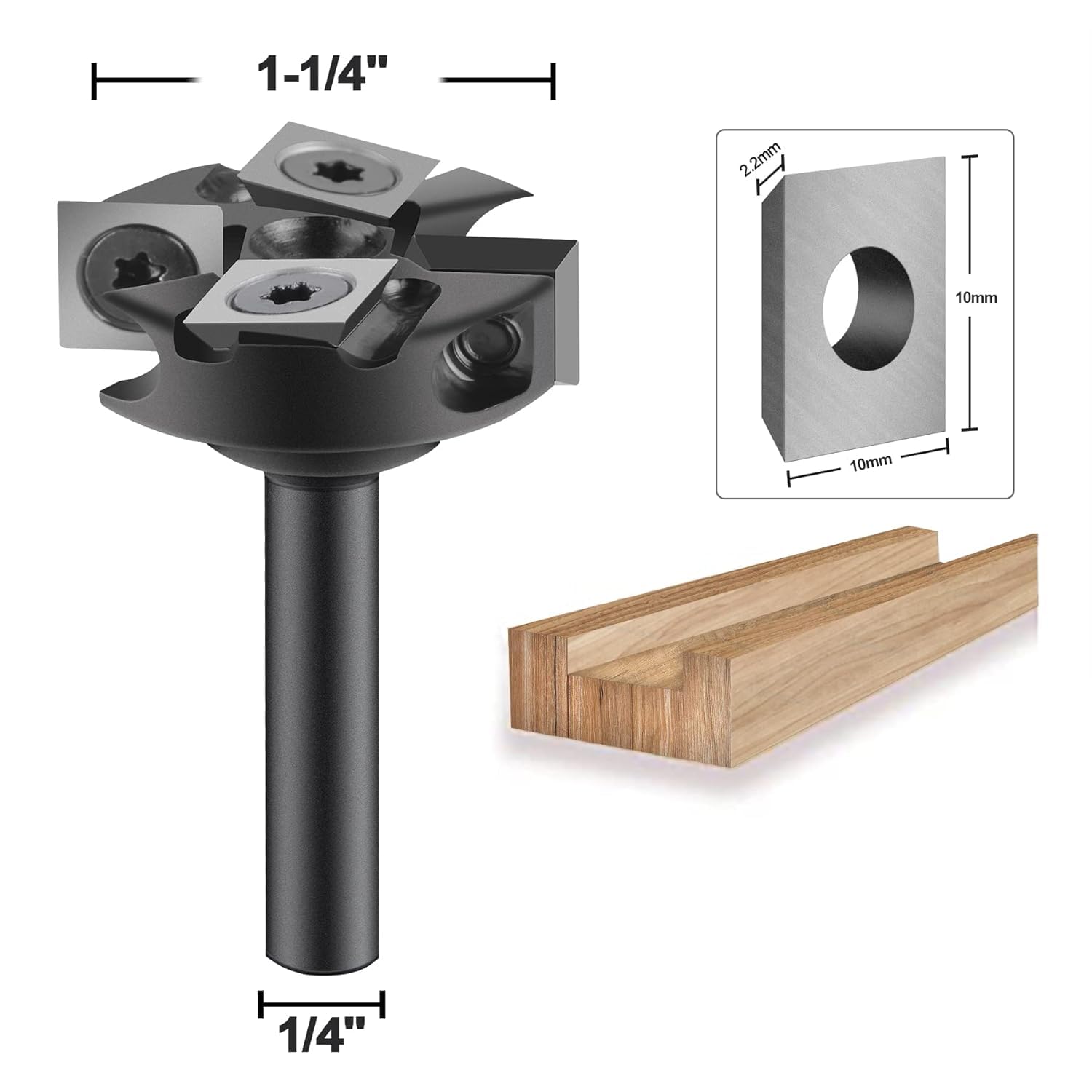 SpeTool W05004 Surfacing & Rabbeting Flycutter 2+2 Flute Design 1-1/4" Diameter x 1/4" Shank Router Bit & 4 Additional Carbide Inserts