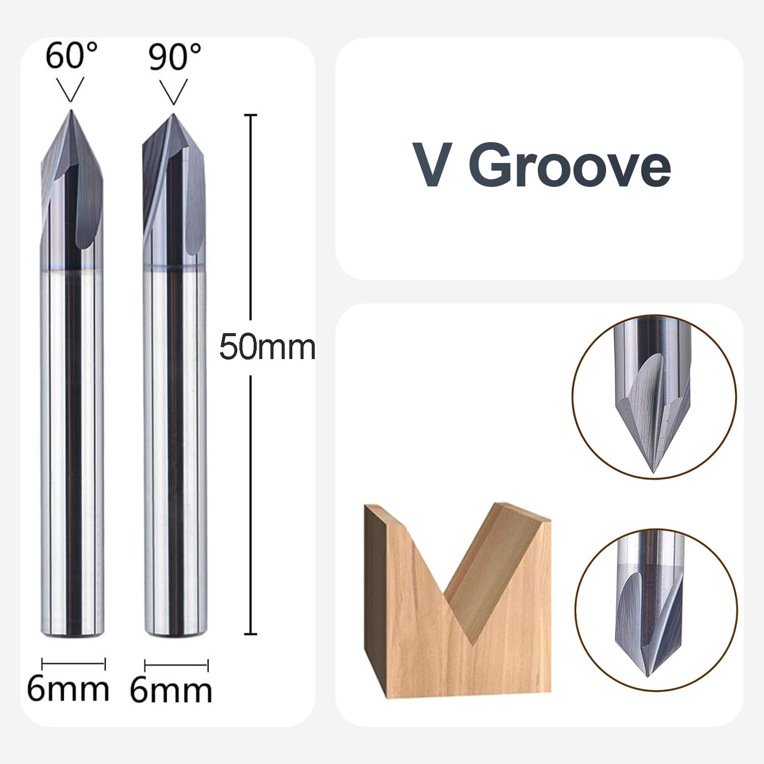 SpeTool EU SC 3 FL 6MM DIA x 60 DEG & 90 DEG x 6MM SHANK x 50MM OVL V BIT