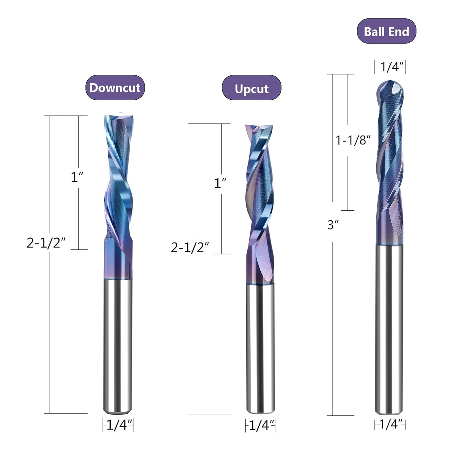 SpeTool WD-9 CNC Router Bits Set, 1/4 Inch Shank, 5 Piece Carbide TAC Coated, Woodworking Engraving Tools