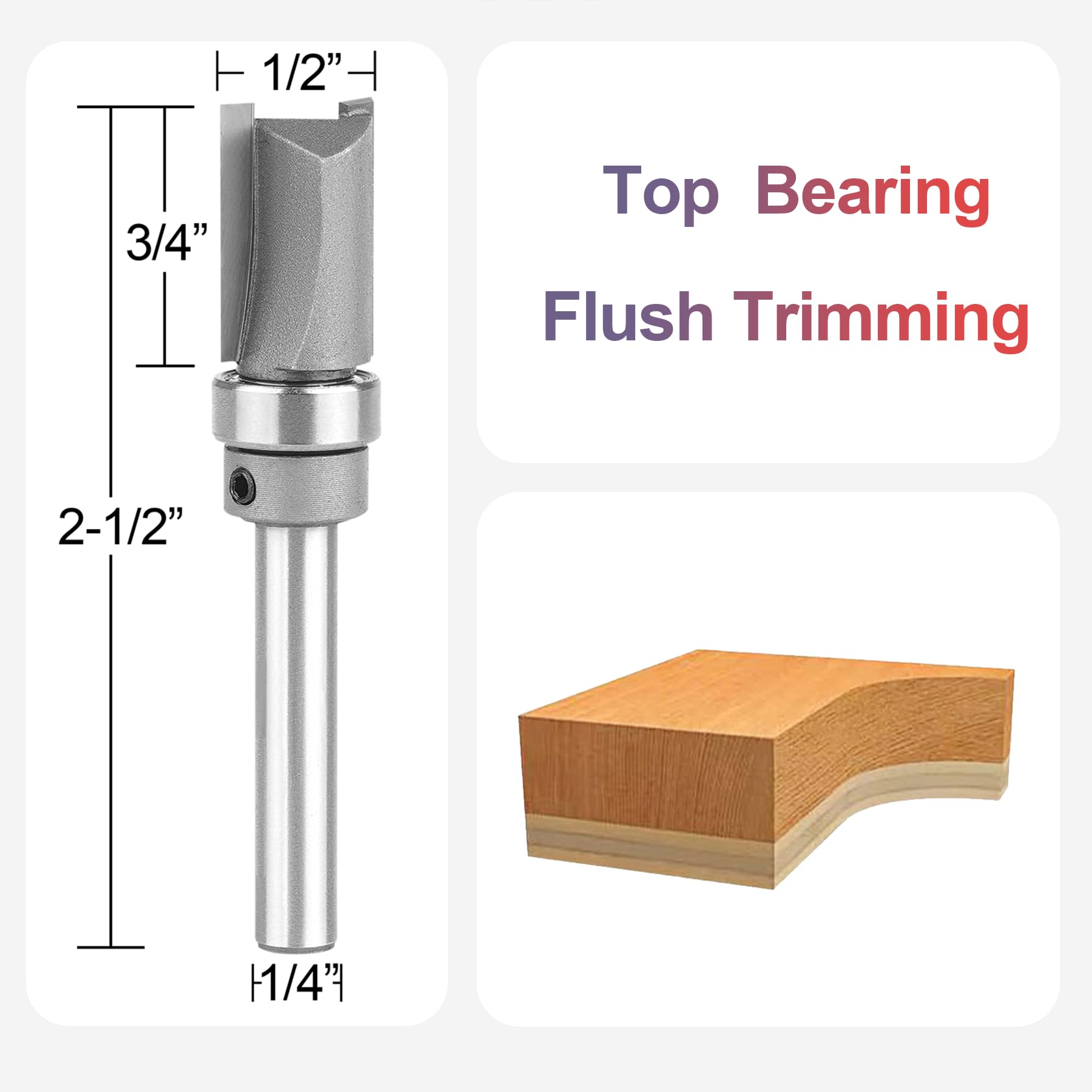 SpeTool W07042 Top Bearing Pattern Flush Trim 1/2" Dia x 1/4" Shank x 3/4" Cutting Length x 2-1/2" Overall Long Template Router Bit