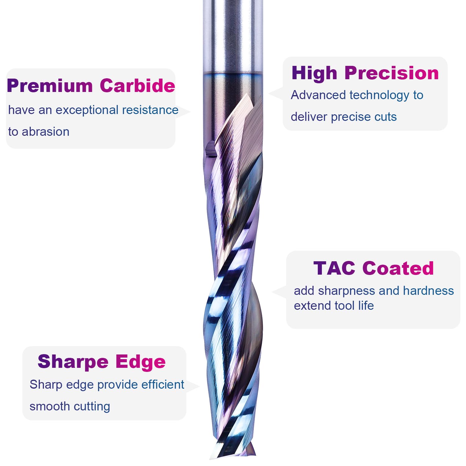 SpeTool W04014 SPE-X Extra Tool Life Coated SC Spiral Plunge 1/4" Dia x 1/4" Shank x 1-1/4" Cutting Length 3" Extra Long 2 Flute Up-Cut Router Bit