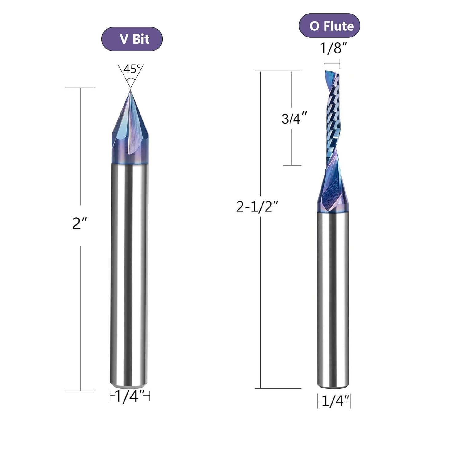 SpeTool WD-9 CNC Router Bits Set, 1/4 Inch Shank, 5 Piece Carbide TAC Coated, Woodworking Engraving Tools