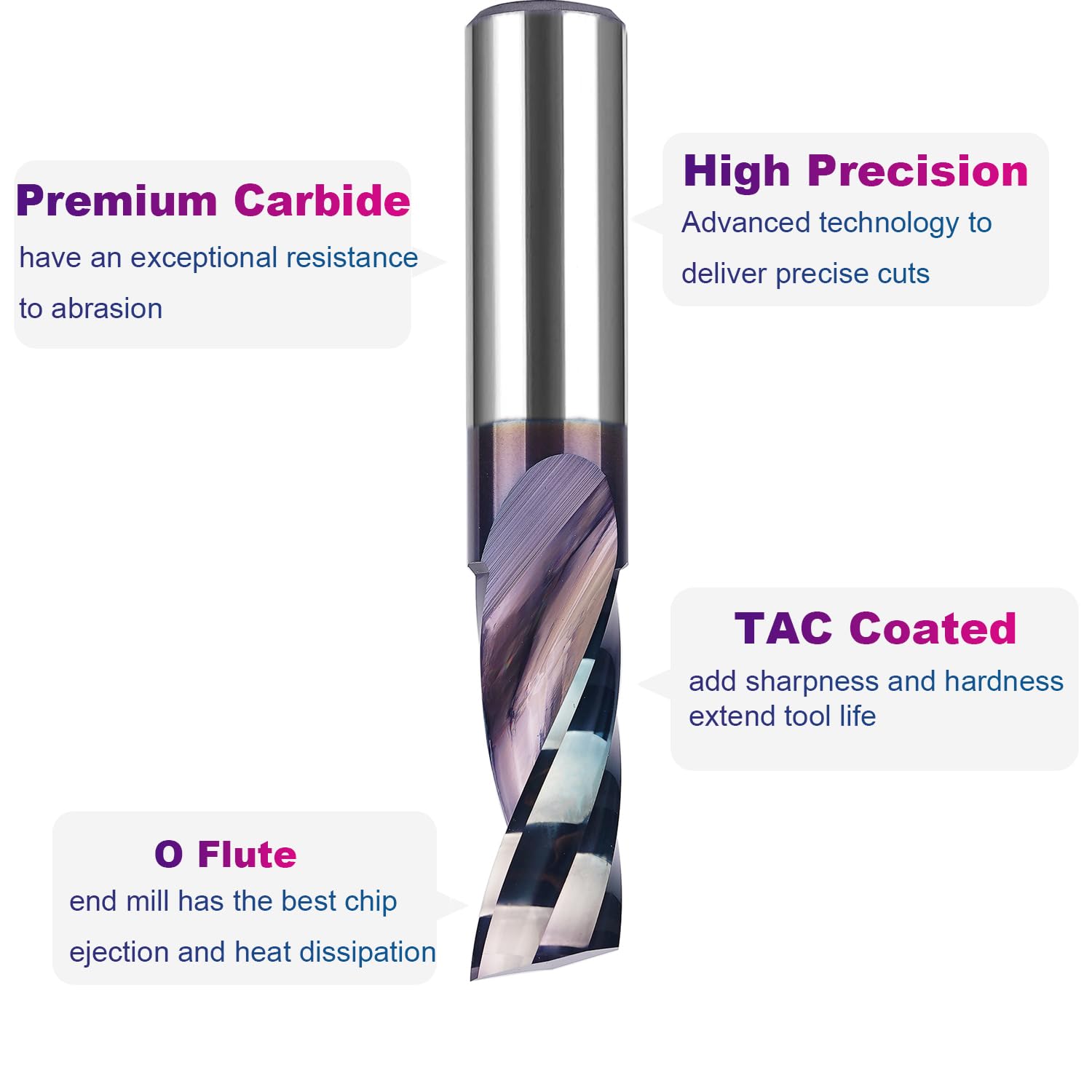 SpeTool W03013 SPE-X Extra Tool Life Coated SC Spiral O Flute 1/2" Dia x 1/2" Shank x 1-1/4" Cutting Length x 3" Long Up-cut Router Bit