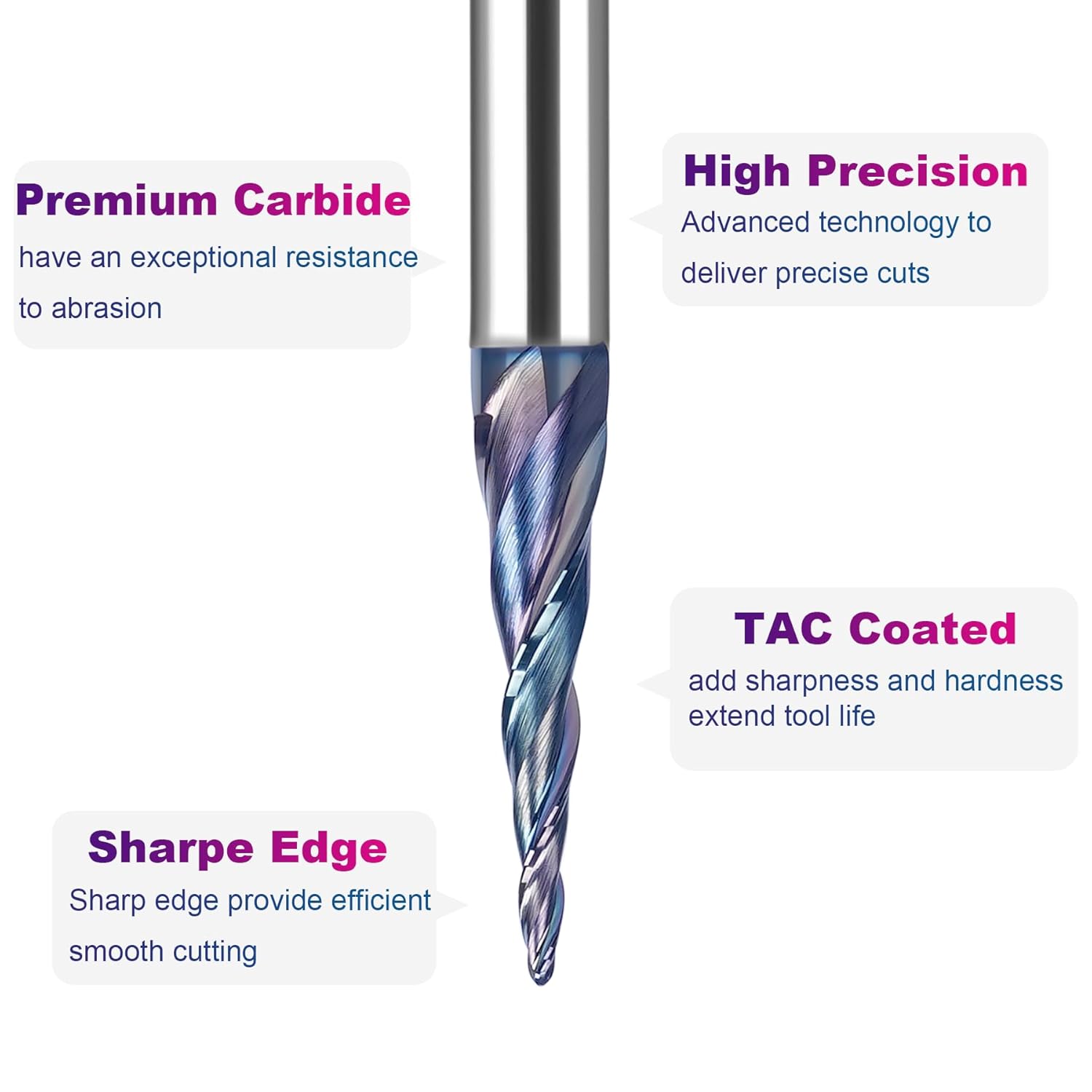 SpeTool W01015 SPE-X Coated CNC 2D and 3D Carving 5.38 Deg Tapered Angle Ball Nose 1/32" Radius x 1/4" Shank x 1" Cutting Length x 2-1/2" Long 2 Flute SC Upcut Router Bit