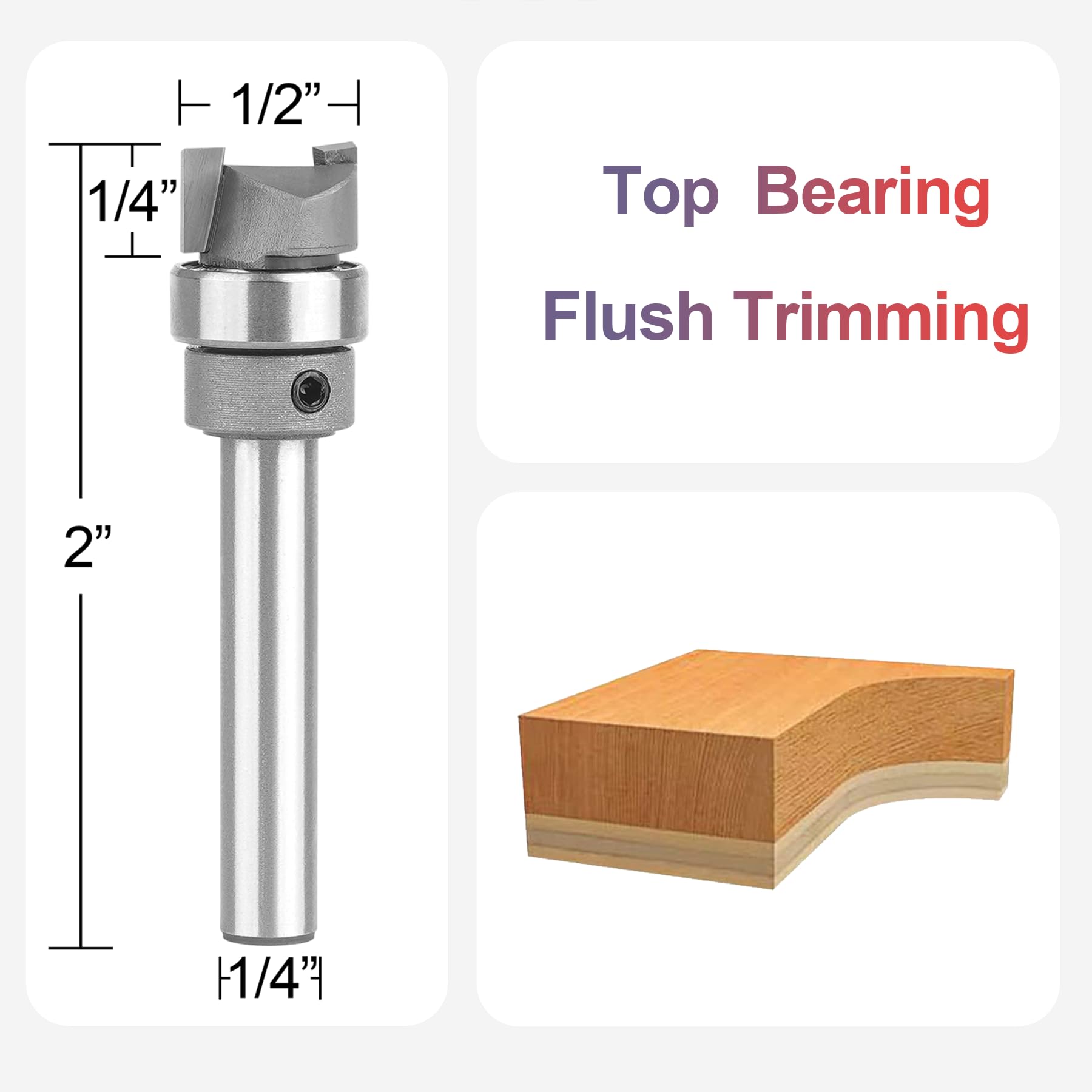 SpeTool W07043 Top Bearing Carbide Pattern Flush Trim 1/2" Dia x 1/4" Shank x 1/4" Cutting Length x 2" Overall Long Template Router Bit