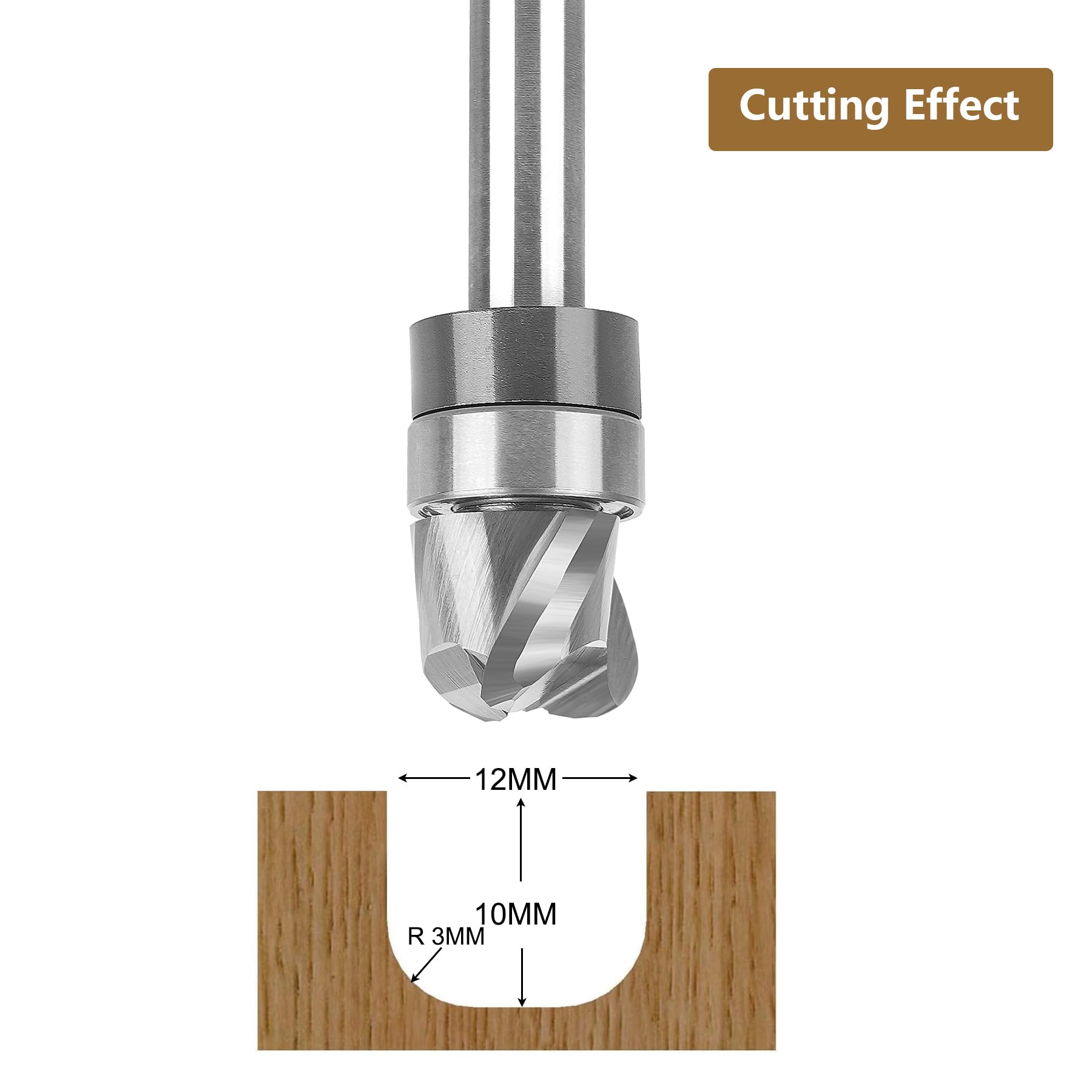 SpeTool Bowl & Tray Cutter Hollow Cove Cutter 8 mm Shank Tray Template Cutter Bit Model Groove Cutter 12 mm Cutting Diameter 3 Flute Radius 3 mm Cutter for Router for Woodworking Tool