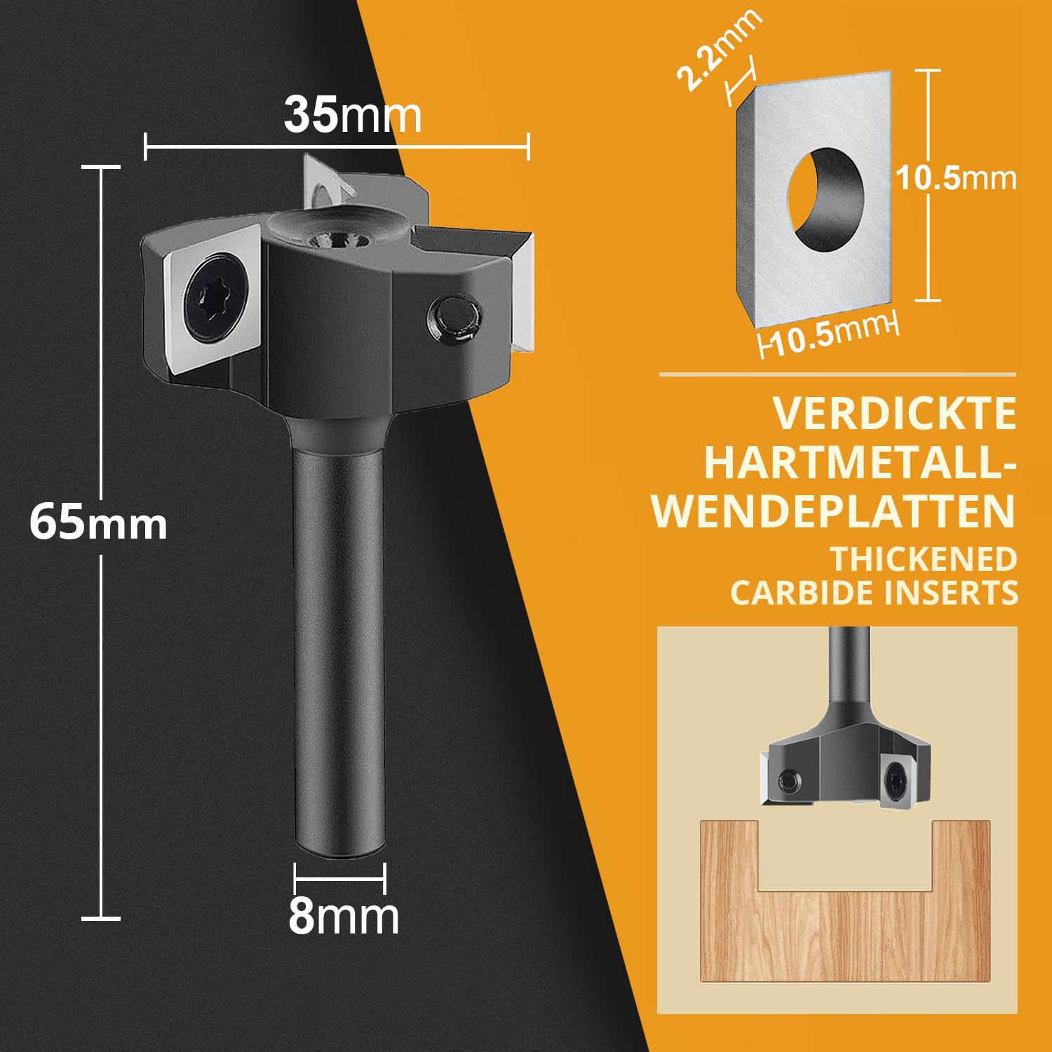 SpeTool EU W05005 3 FLUTES SPOILBOARD 35MM DIA x 8MM SHANK ROUTER BIT & 3 Interchangeable Carbide Blades