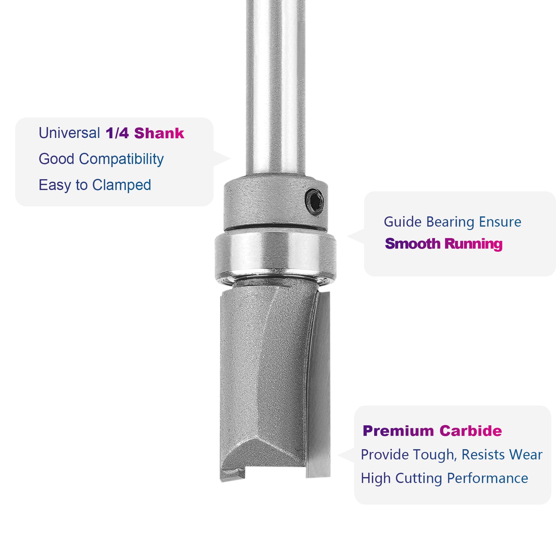 SpeTool W07042 Top Bearing Pattern Flush Trim 1/2" Dia x 1/4" Shank x 3/4" Cutting Length x 2-1/2" Overall Long Template Router Bit