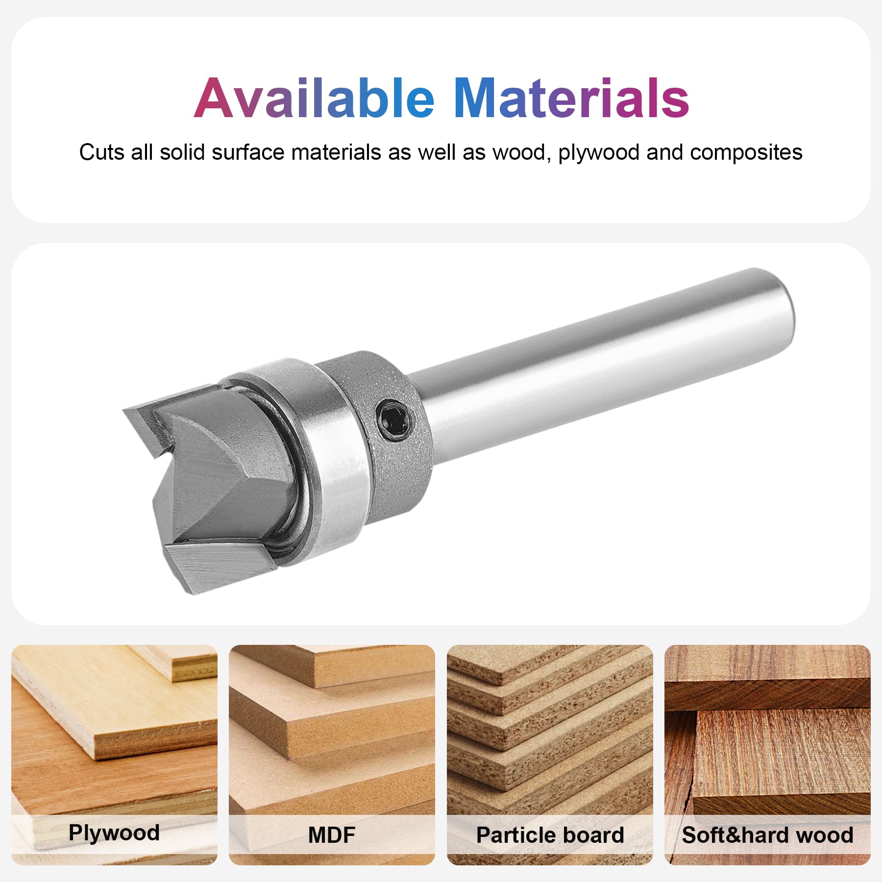 SpeTool W07043 Top Bearing Carbide Pattern Flush Trim 1/2" Dia x 1/4" Shank x 1/4" Cutting Length x 2" Overall Long Template Router Bit