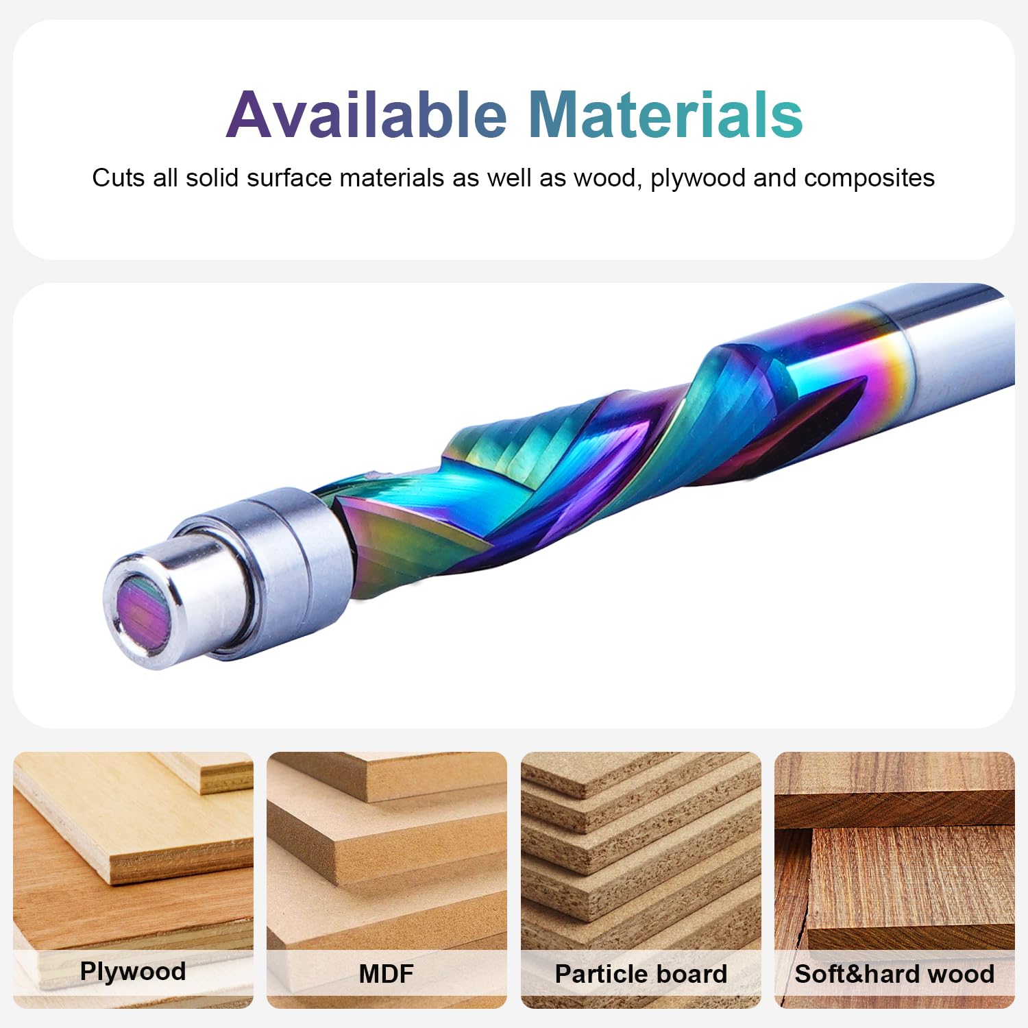 SpeTool EU DLC Coated Solid Carbide Flush Trim Compression Spiral 8mm Dia x 8mm Shank x 45mm Cutting Length x 100mm Long Router Bit