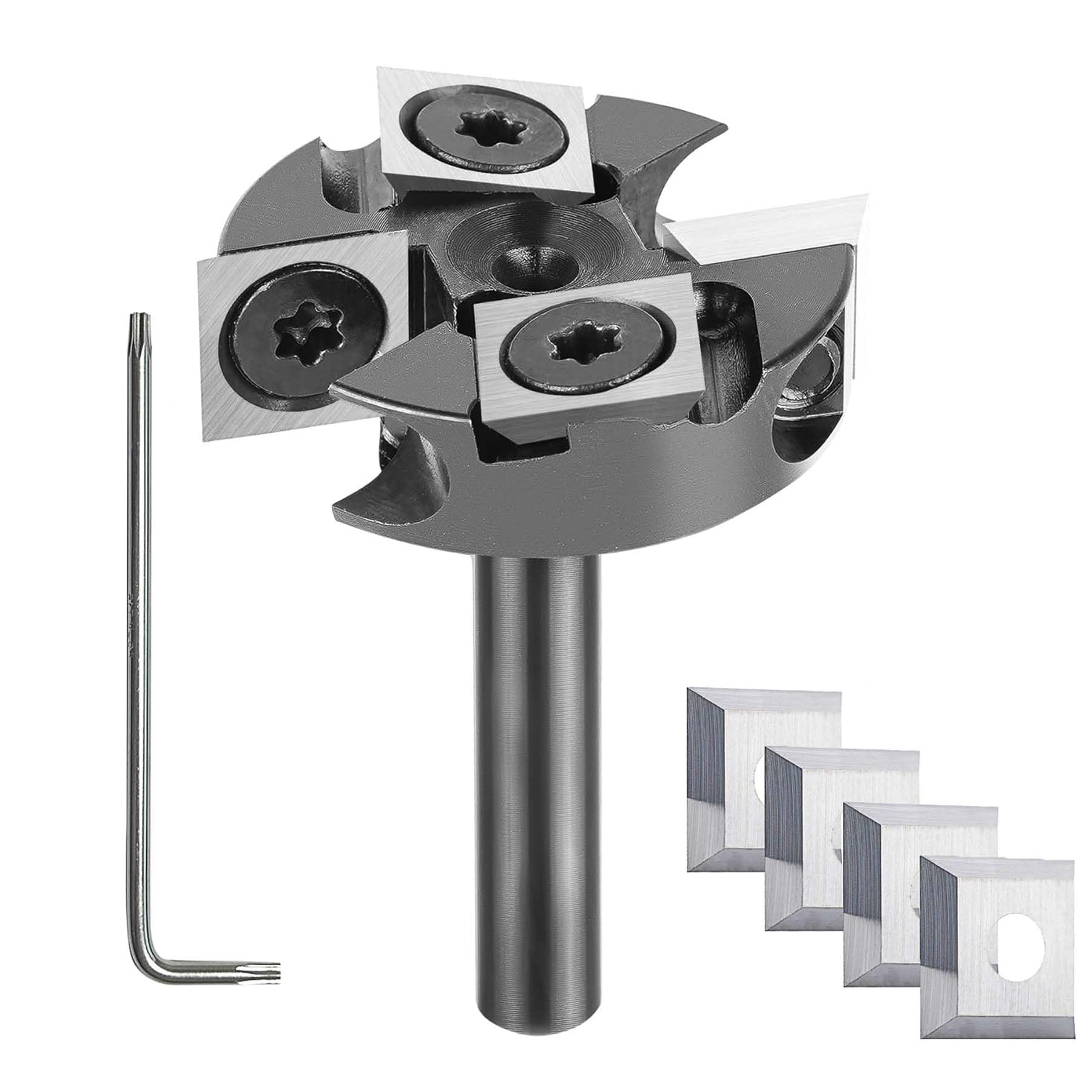 SpeTool W05004 Surfacing & Rabbeting Flycutter 2+2 Flute Design 1-1/4" Diameter x 1/4" Shank Router Bit & 4 Additional Carbide Inserts