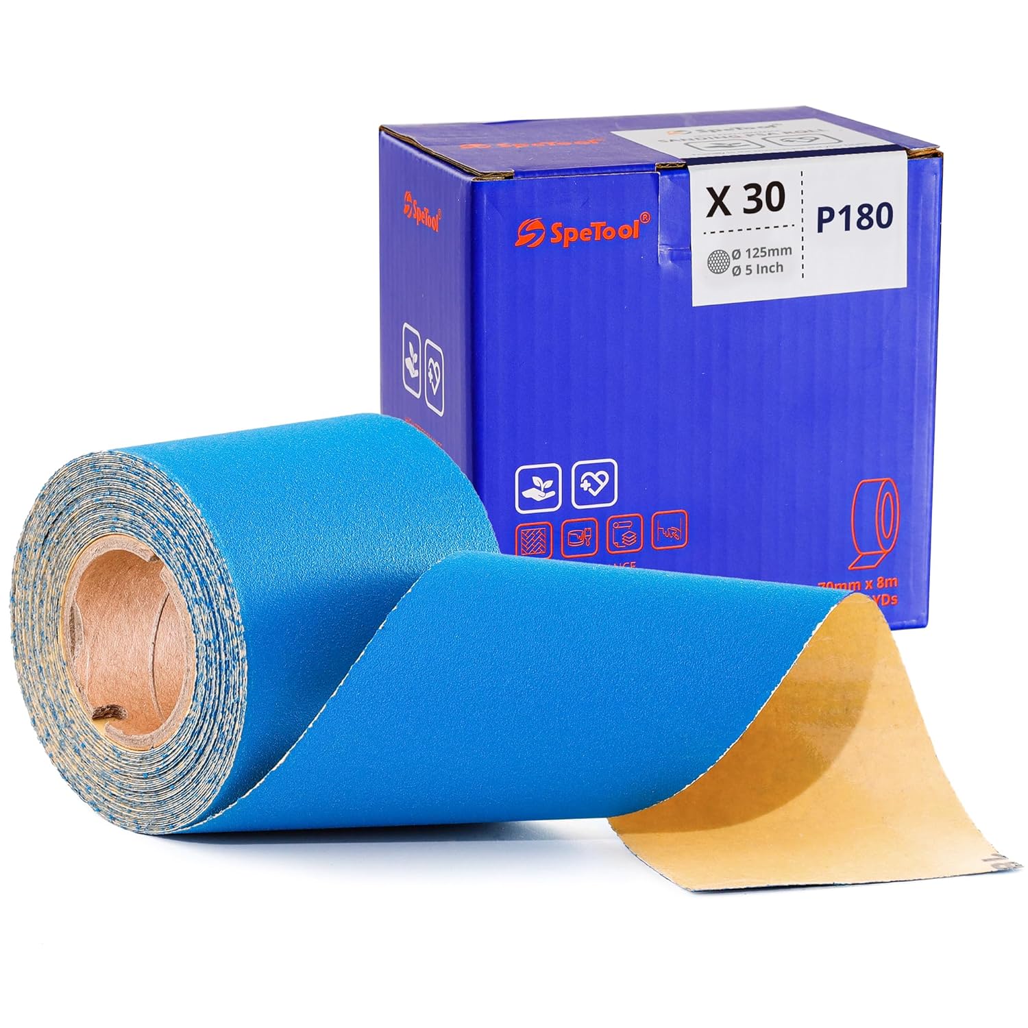 SpeTool PSA Longboard Sandpaper Roll 2-3/4 Inch Wide 8-1/2 Yards Long, Aluminum Oxide Self Adhesive Sticky-Back Sanding Sheet, Options for Hand Sanding Blocks, Woodworking, Metal and More