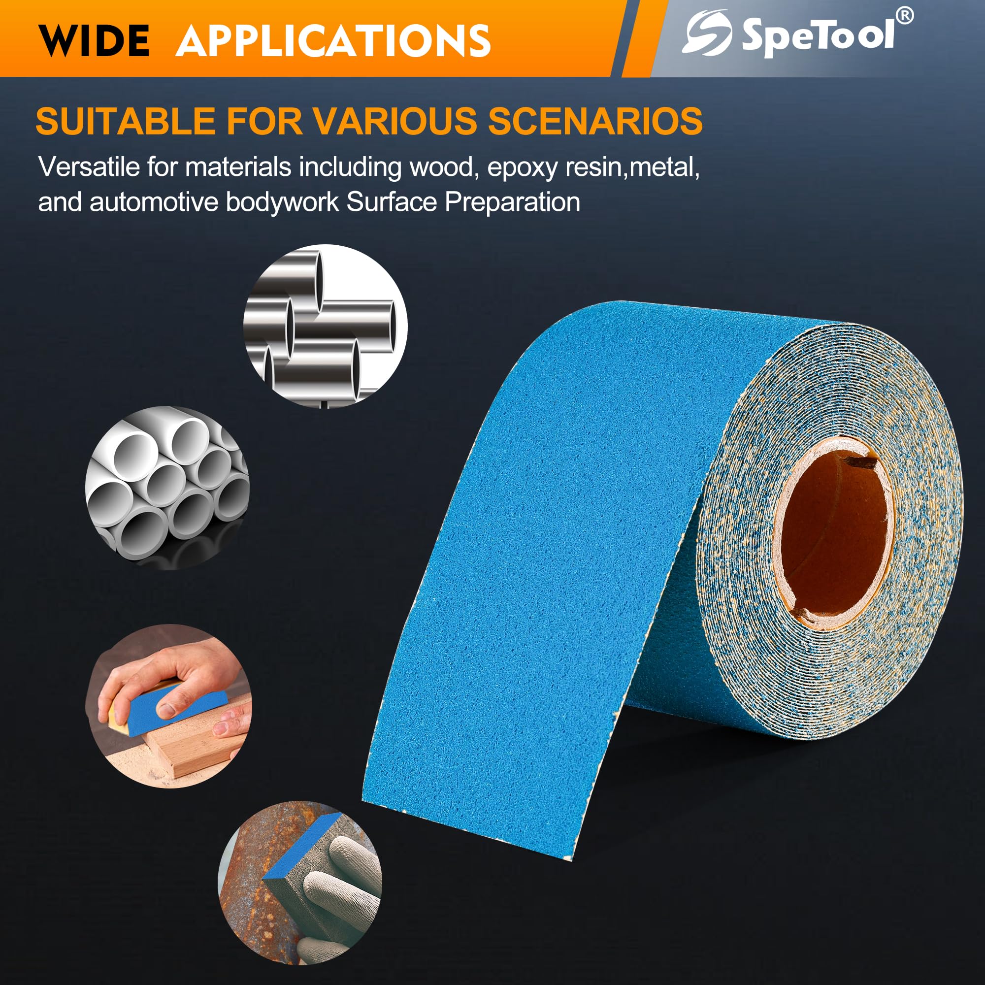 SpeTool PSA Longboard Sandpaper Roll 2-3/4 Inch Wide 8-1/2 Yards Long, Aluminum Oxide Self Adhesive Sticky-Back Sanding Sheet, Options for Hand Sanding Blocks, Woodworking, Metal and More