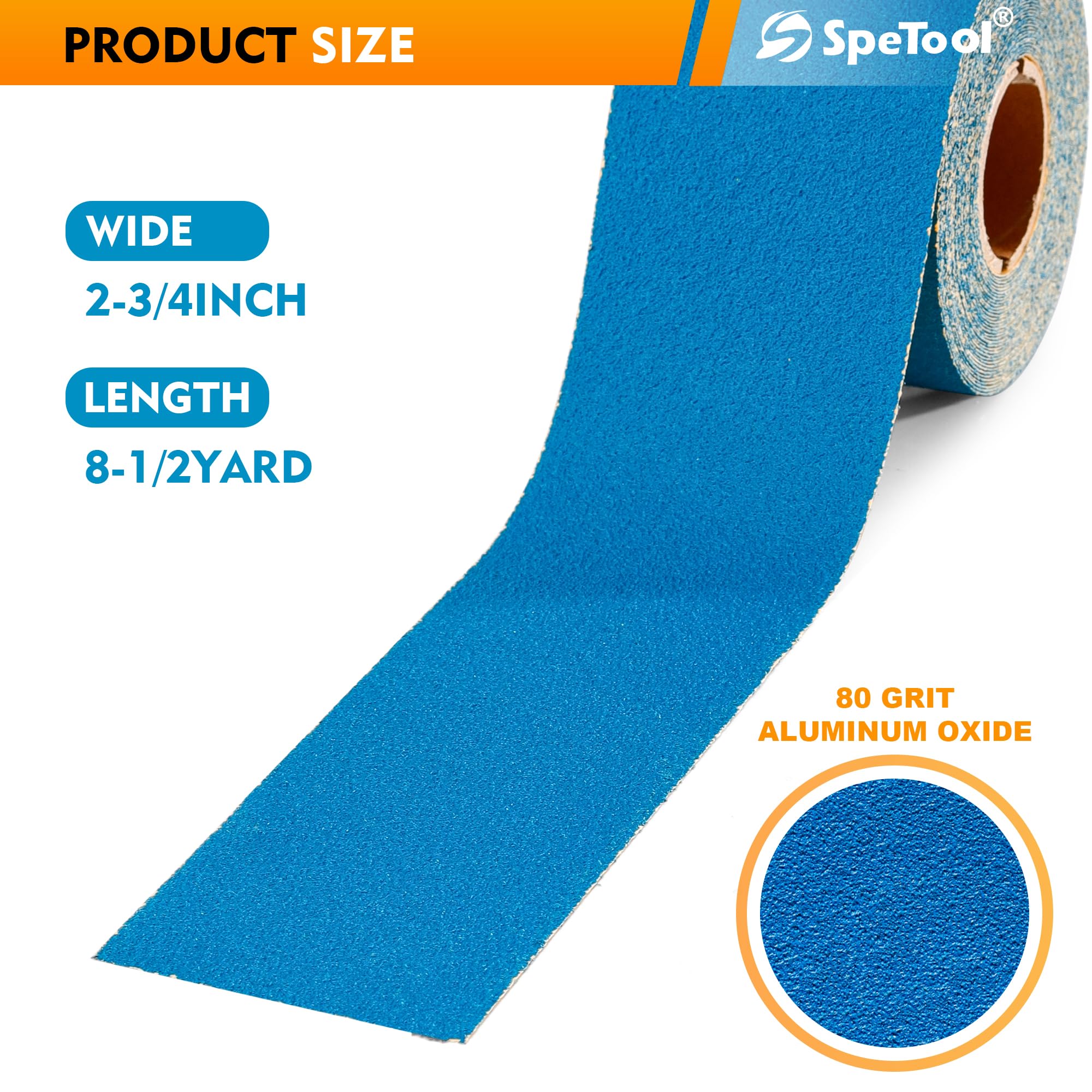 SpeTool PSA Longboard Sandpaper Roll 2-3/4 Inch Wide 8-1/2 Yards Long, Aluminum Oxide Self Adhesive Sticky-Back Sanding Sheet, Options for Hand Sanding Blocks, Woodworking, Metal and More