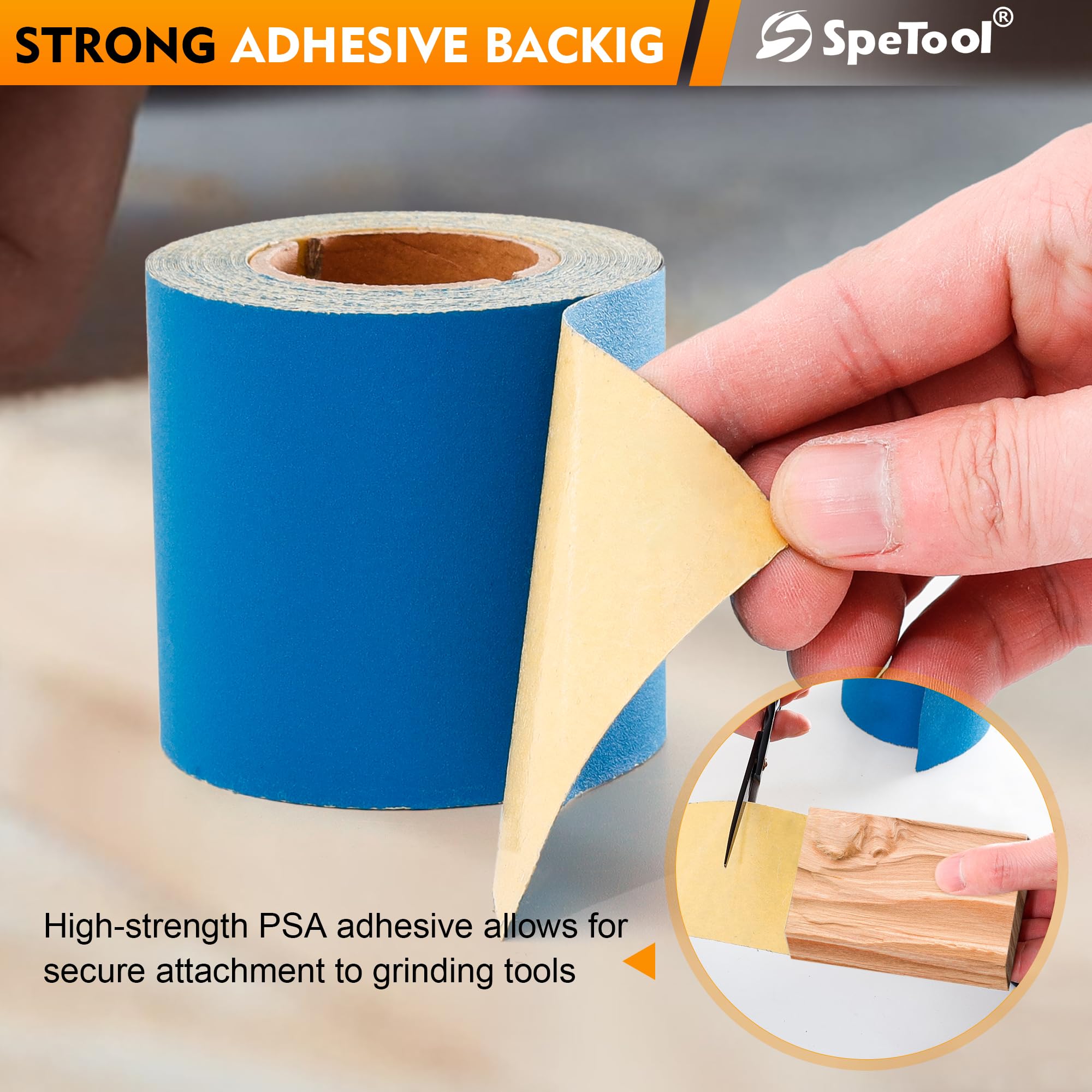 SpeTool PSA Longboard Sandpaper Roll 2-3/4 Inch Wide 8-1/2 Yards Long, Aluminum Oxide Self Adhesive Sticky-Back Sanding Sheet, Options for Hand Sanding Blocks, Woodworking, Metal and More