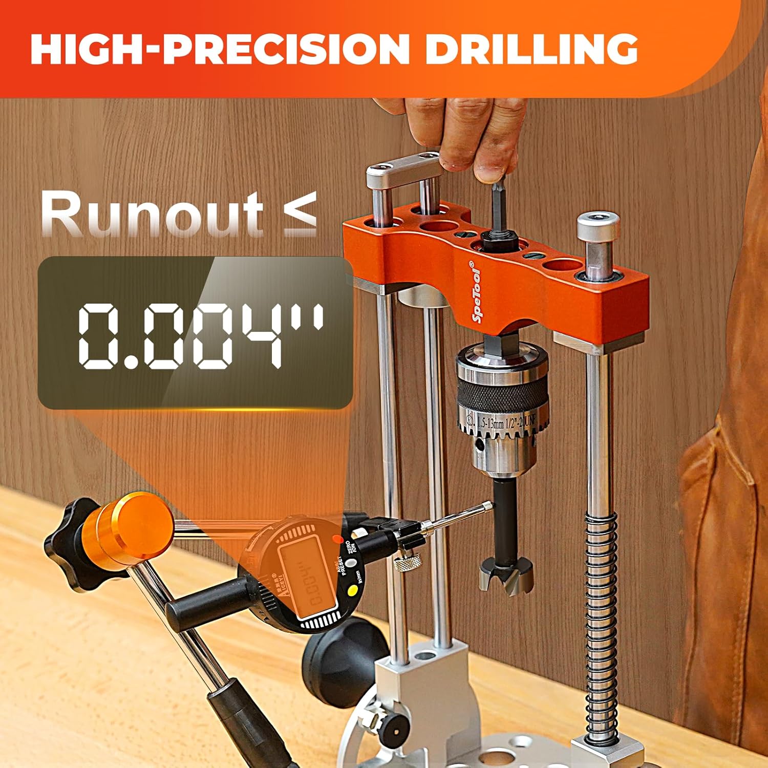 SpeTool S04001 Portable Drill Guide – 0.004 inch Precision, Adjustable 0–60° Multi-Angle Drilling, Heavy-Duty Aluminum Base