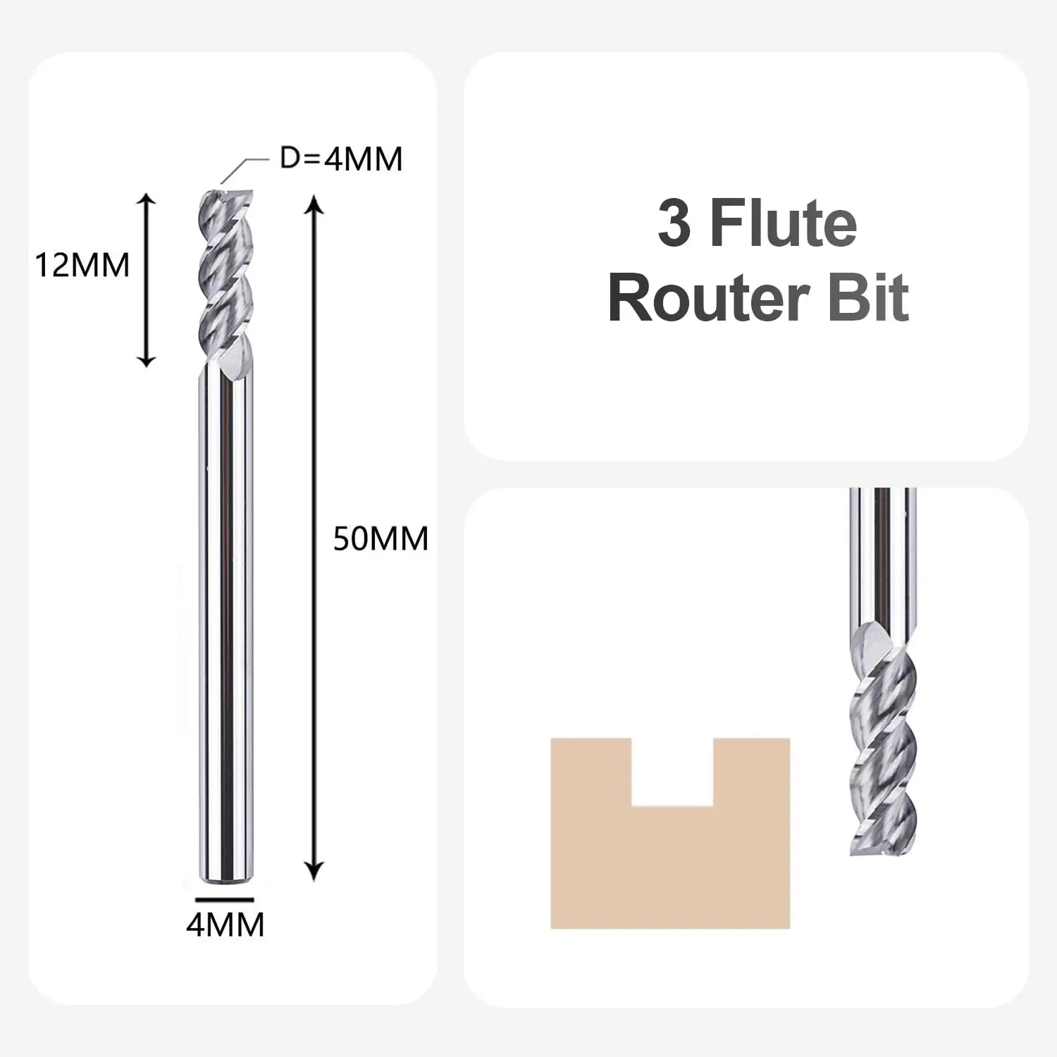 SpeTool EU 3 Flutes Square Twist Cutter CNC Tool 4mm Shank Diameter 4mm Cut 4mm x 12mm