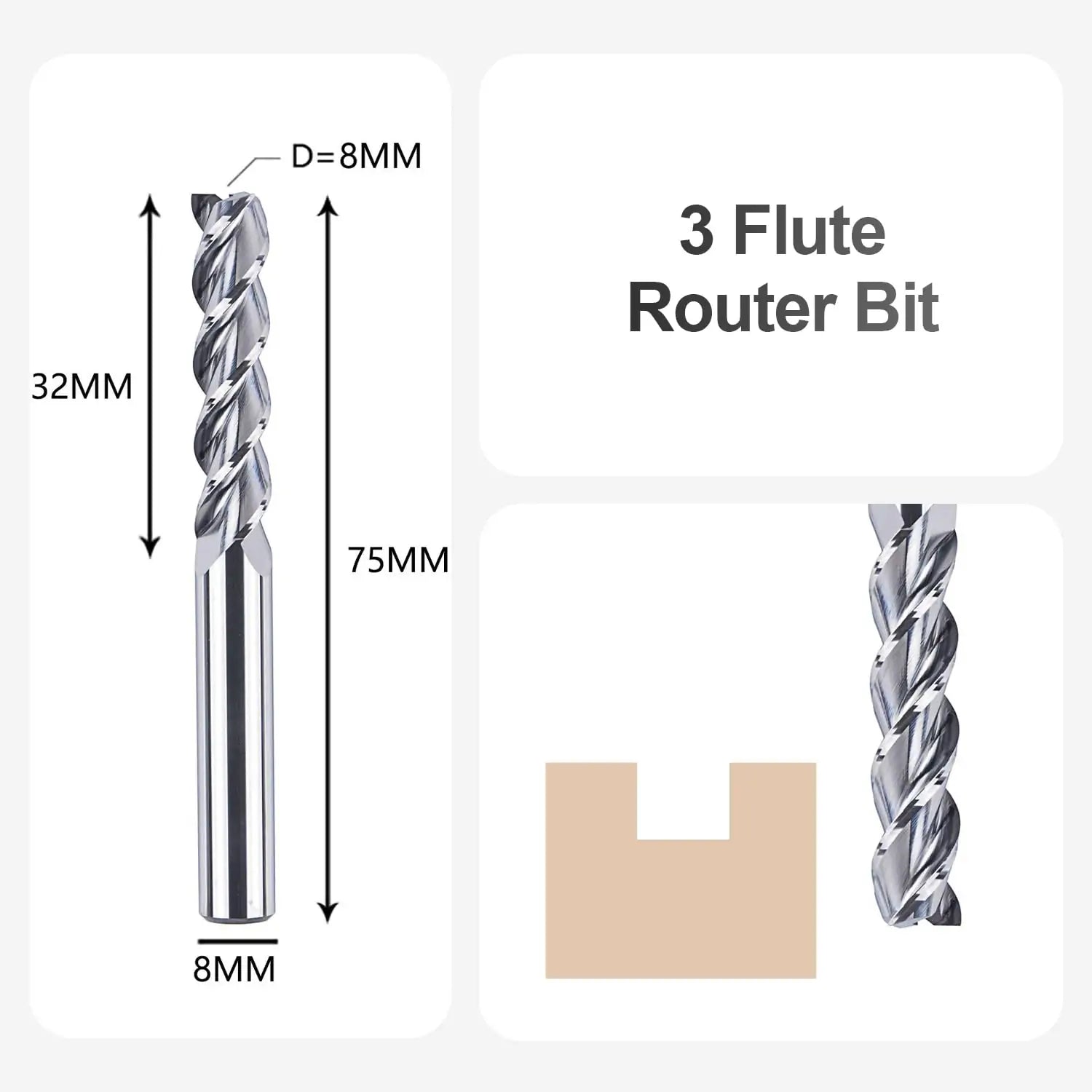 SpeTool EU Extra Long 3 Flutes Aluminium Cutter CNC Milling Cutter with 8 mm Cutting Diameter x 32 mm Cutting Length, 8 mm Shank End Mill for Aluminium and Plastic