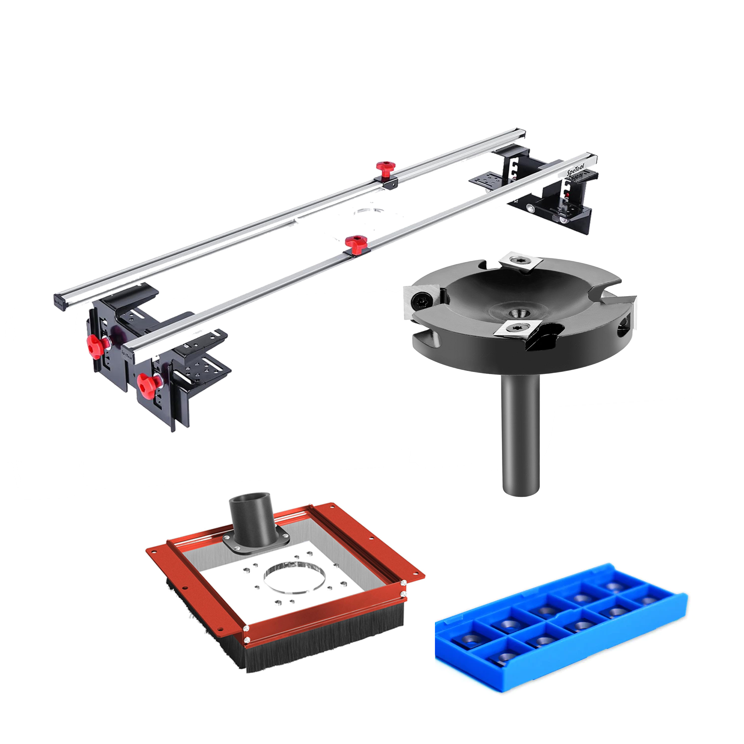 SpeTool S01001 Router Sled & S01002 Dust Collection Shroud & 75MM DIA Surfacing Bit & O01001 Blades Bundle Set