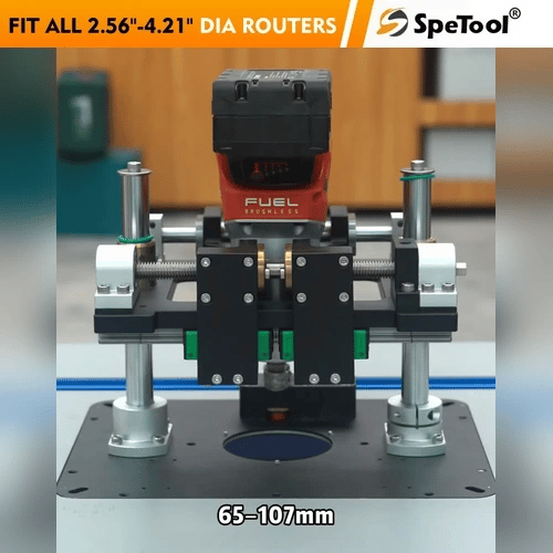 SpeTool UK P01002 Router Lift for 65–107 mm (2.56”–4.21”) Routers | Precision All-Aluminum Router Lift System / DIY Template & 3 Magnetic Insert Rings | 235 × 298 mm (9-1/4" × 11-3/4") Router Table Insert Plate
