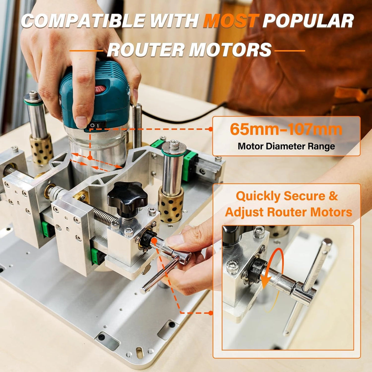 SpeTool P01005 Precision Router Lift Pro，Upgraded 0.001" Precision Micro-Adjust, Works with 1.25-3.25HP Routers,360° Mesh Clamping,Included DIY Kit,Magnetic Router Table Insert Plate for Most Routers