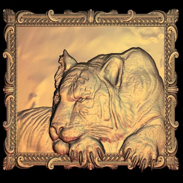 Archivo de tallado CNC de tigre fresco en relieve