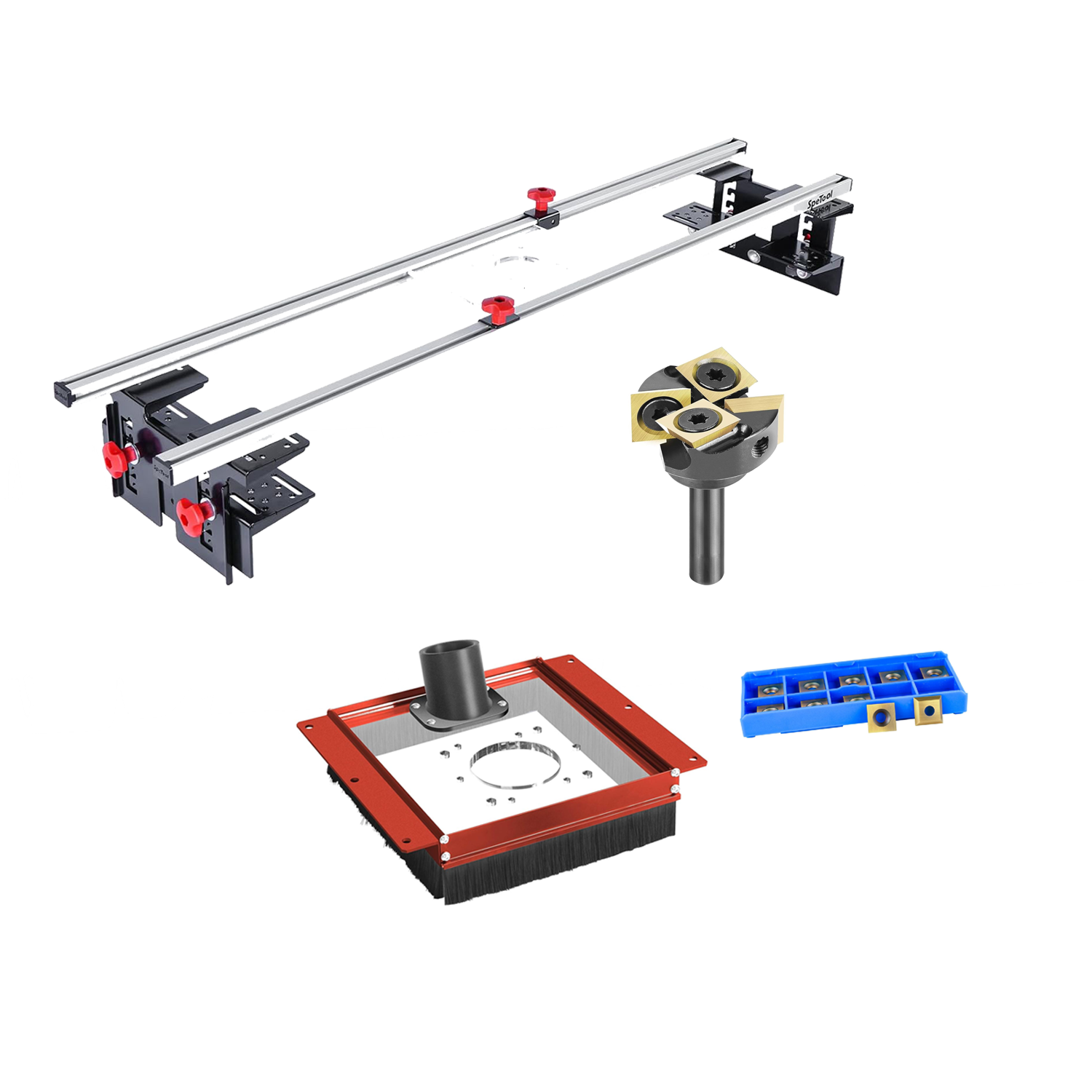 SpeTool S01001 Router Sled & S01002 Dust Collection Shroud & W05001 ATS Surfacing Bit & O01008 Blades Bundle Set