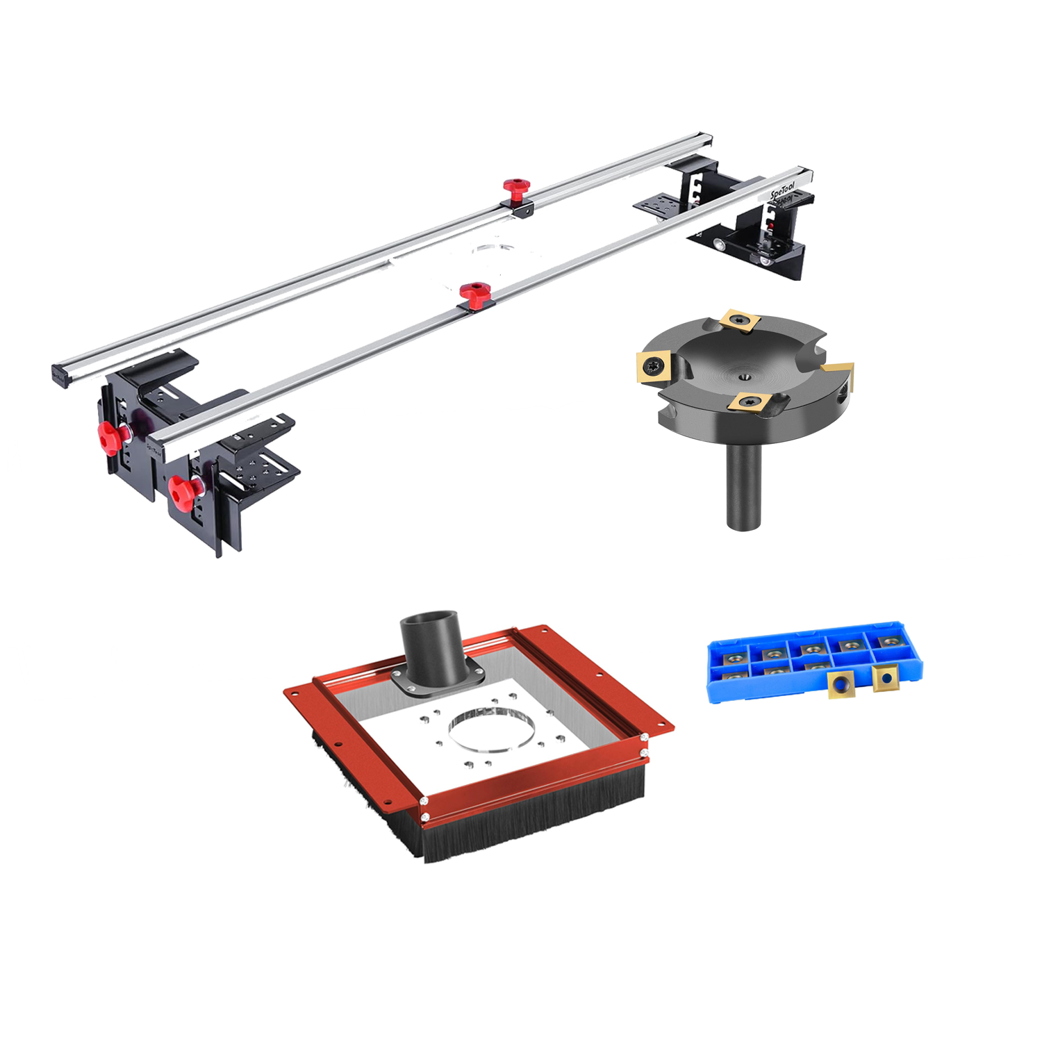 SpeTool S01001 Router Sled & S01002 Dust Collection Shroud & W05010 ATS Surfacing Bit & O01004 Blades Bundle Set