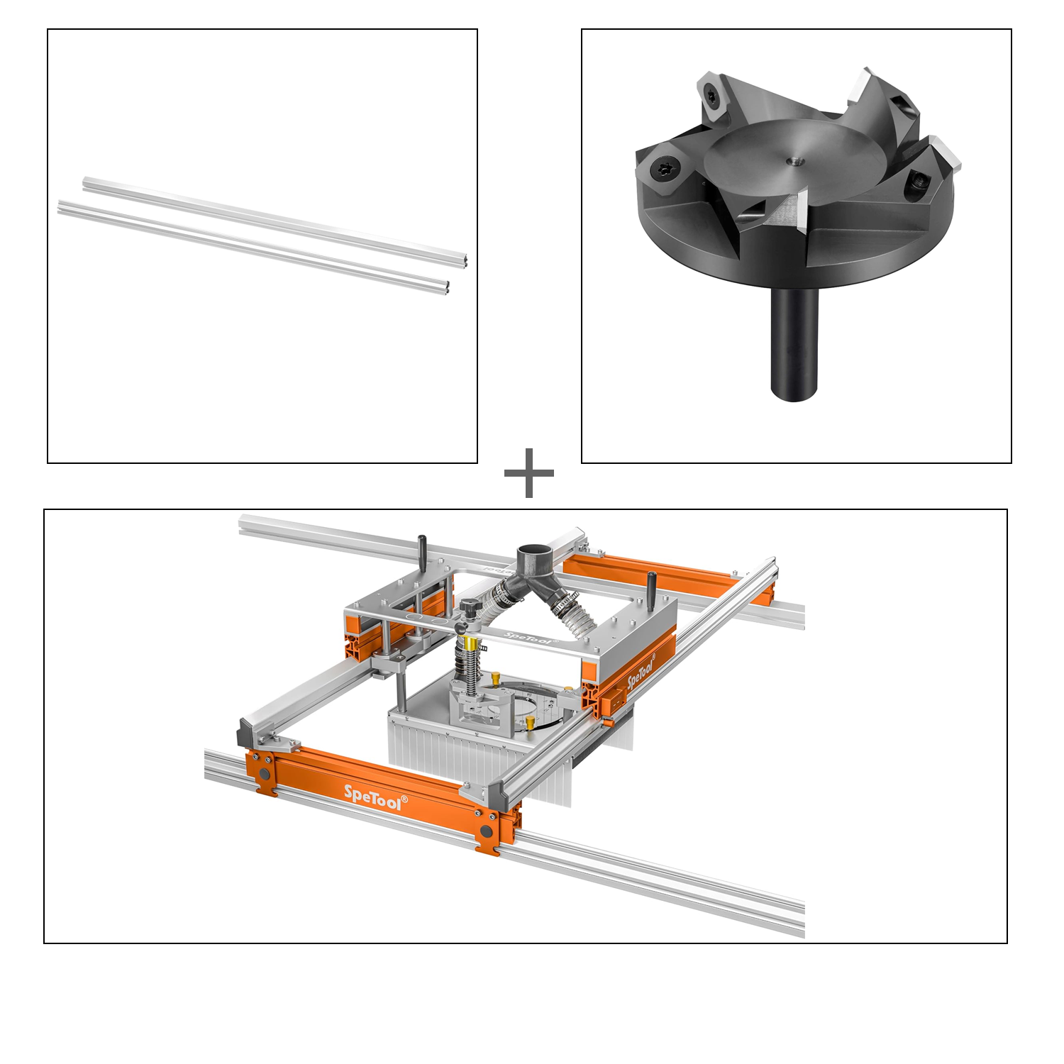 SpeTool S03001 Xpert Router Sled & O05003 Extending Linear Rails & W05014 Surfacing Router Bit Bundle Set