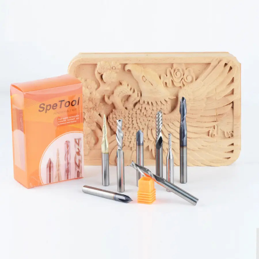 8-Pcs Router Bits Set Spiral Carbide wood carving set for beginners SpeTool