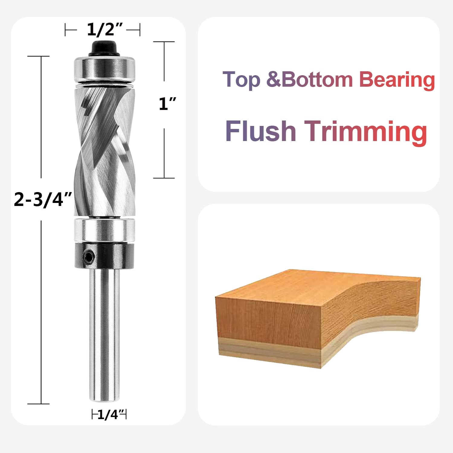 1/2 Dia 1/4 SHK Flush Trim Compression Top Bottom Bearing Router Bit