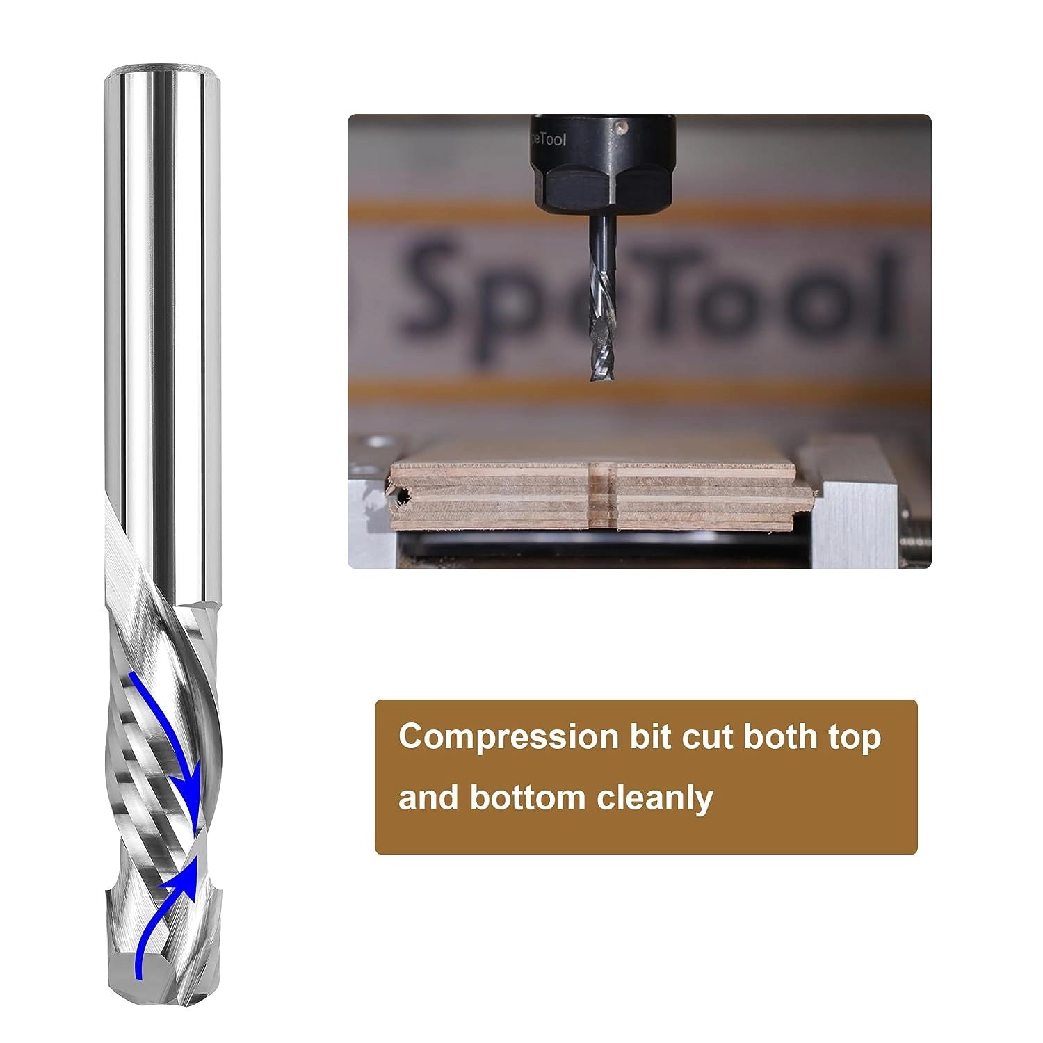 SpeTool 3/8 Dia Compression Router Bit 3/8 Shank Up&Down Cut End Mill