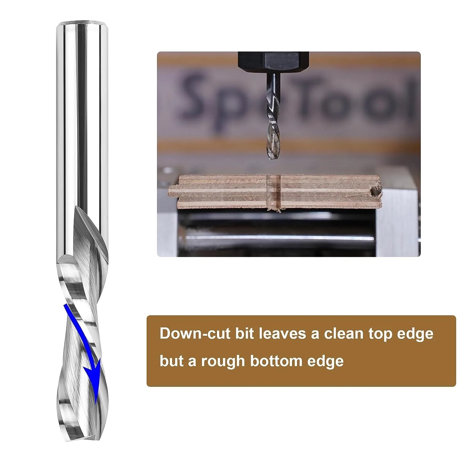 SpeTool 3/8 Dia Down Cut CNC Router Bit 3/8 Shank 3 Extra Long End Mill