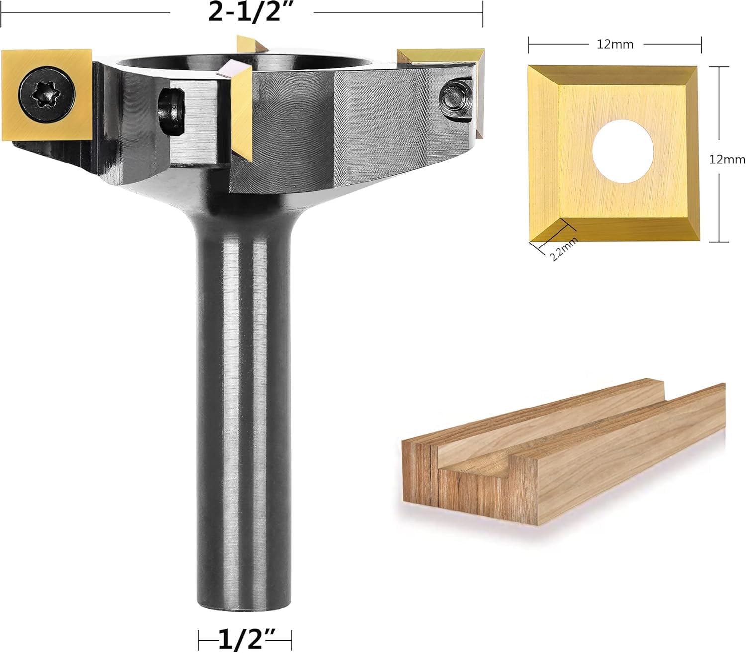 SpeTool4-Wing1/2ShankCNCSpoilboardRouterBitwithExtraInserts Product Dimensions Image