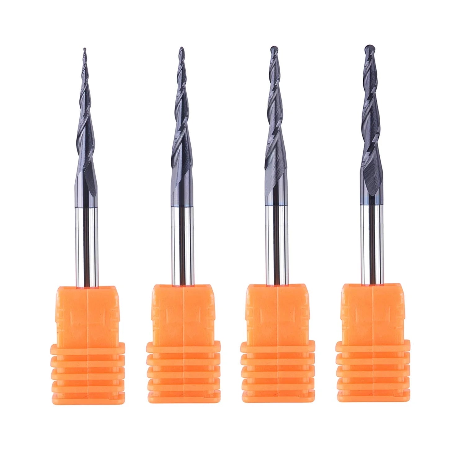 SpeTool UK 4Pcs/Pack R0.25~1.0 Tip 4 mm Tapered TiAlN Coated End Mill Ball Nose Carbide CNC Cutter For Carving Engraving