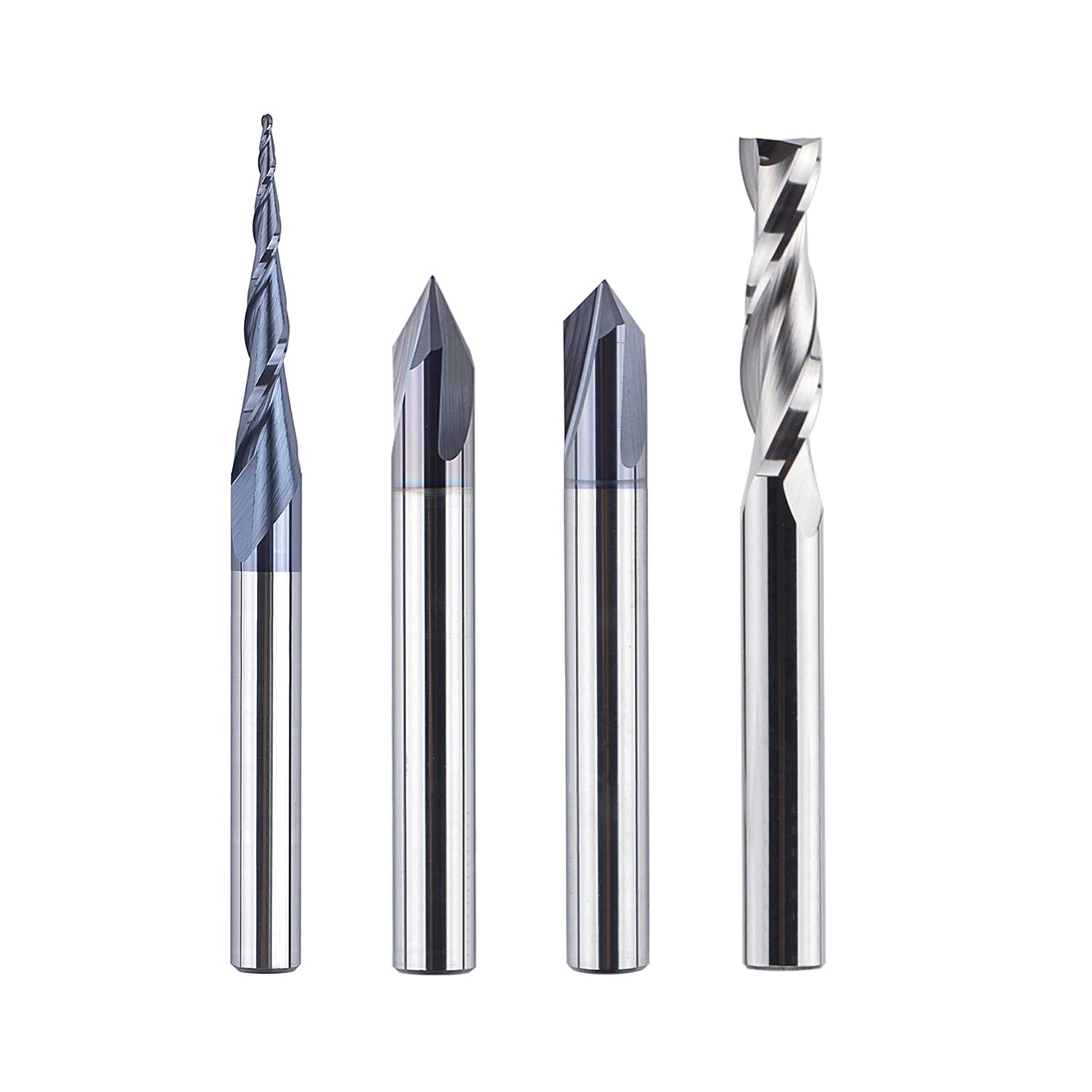 SpeTool EU WD-1 Set of 4 Milling Cutters 6 mm Shank Solid Carbide Solid Carbide CNC Milling Cutter V-Groove Cutter for Wood Engraving