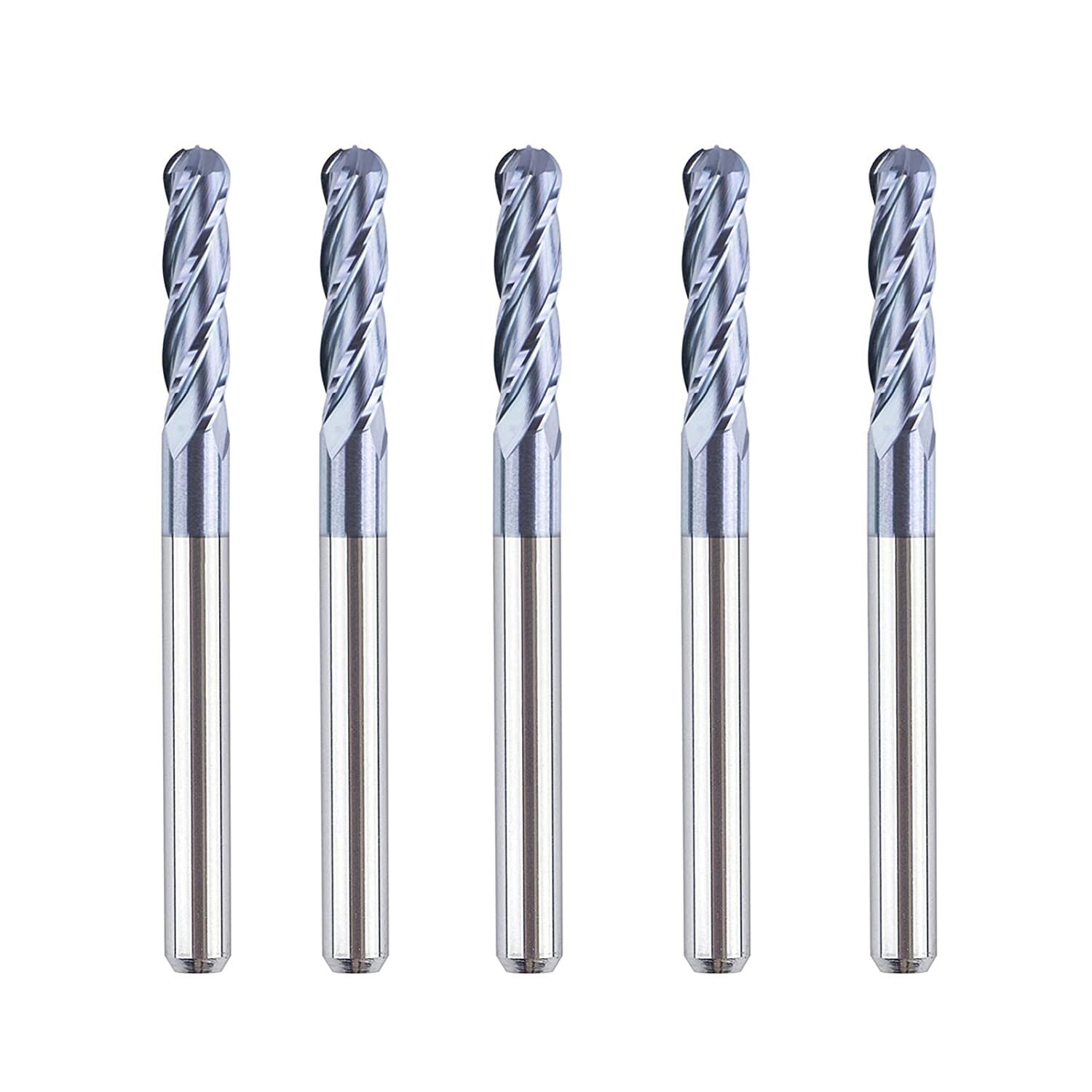 SpeTool CNC TiAlN Coated 4-Flute 1-8 Dia Ball Nose Up Cut End Mill