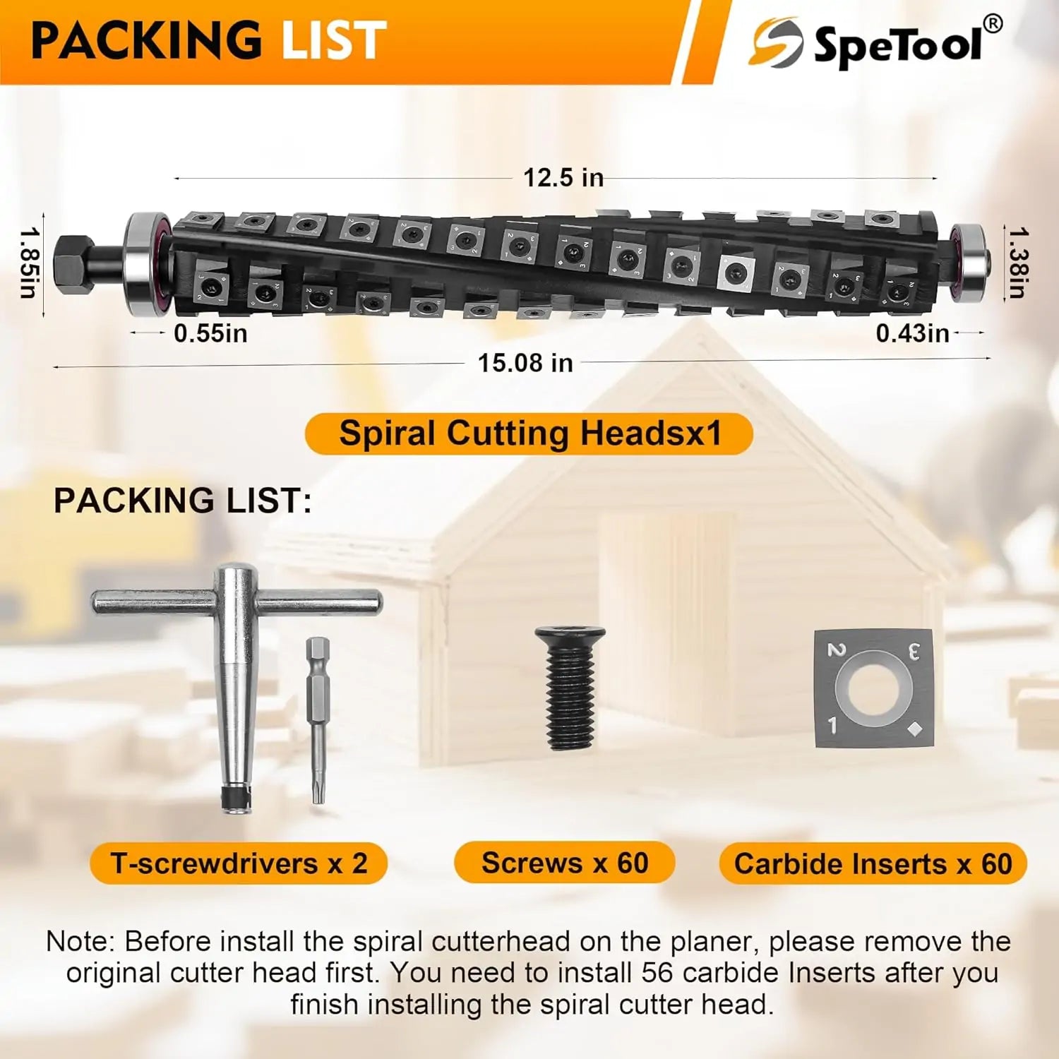 SpeTool H01002 12.5 inches Spiral Helical Cutterhead