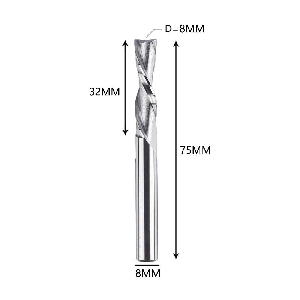 SpeTool UK 8 mm Shank Spiral Router Bit Down Cut CNC Router Bits 8 mm Cutting Diameter 32 mm Inch Cutting Length HRC55 Solid Carbide End Mill 75 mm Total Length for Wood Carving Wood Cutter