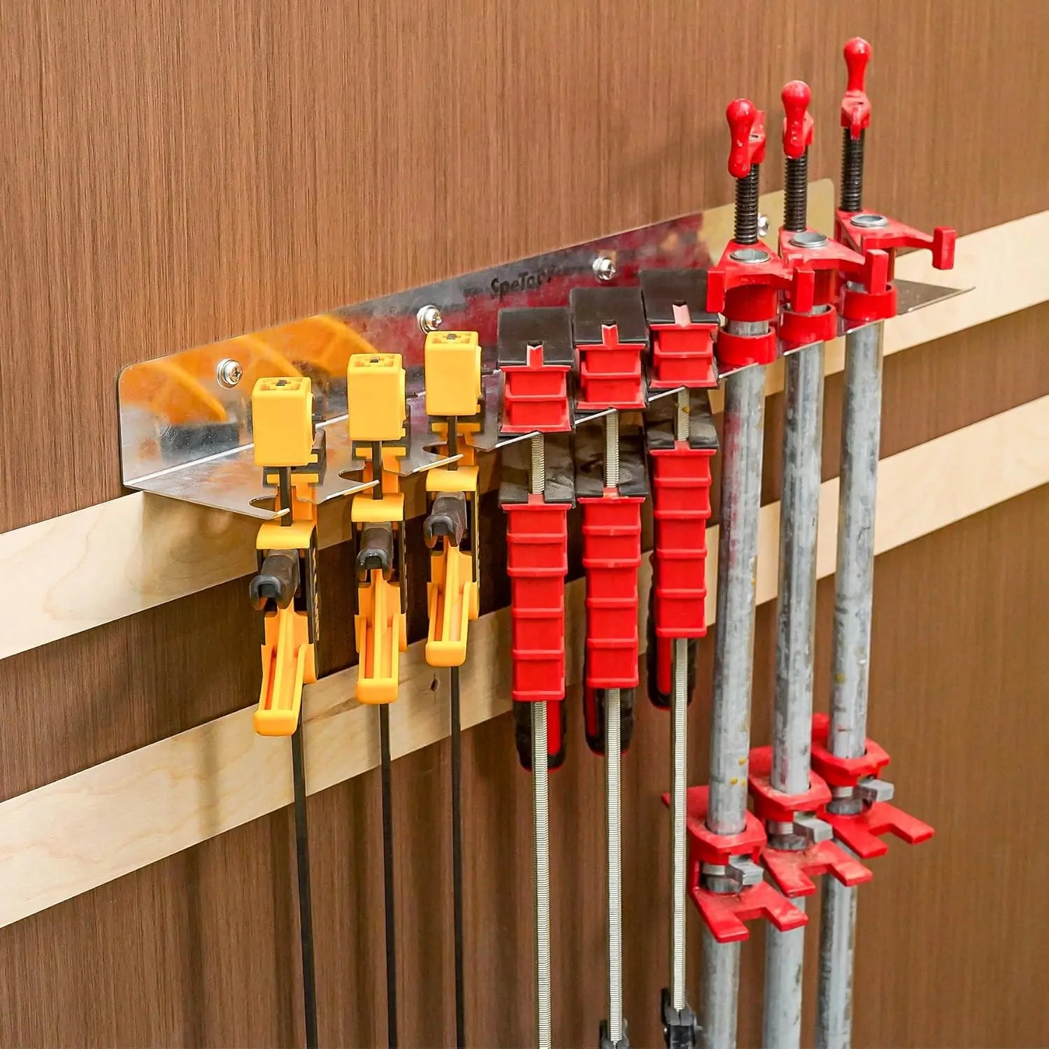 SpeTool O08001 Heavy-Duty 3-in-1 Wall Mount Clamp Rack Organizer | Holds Parallel, Pipe & F-Style Clamps | 200LBS Capacity | Space-Saving Garage & Workshop Storage