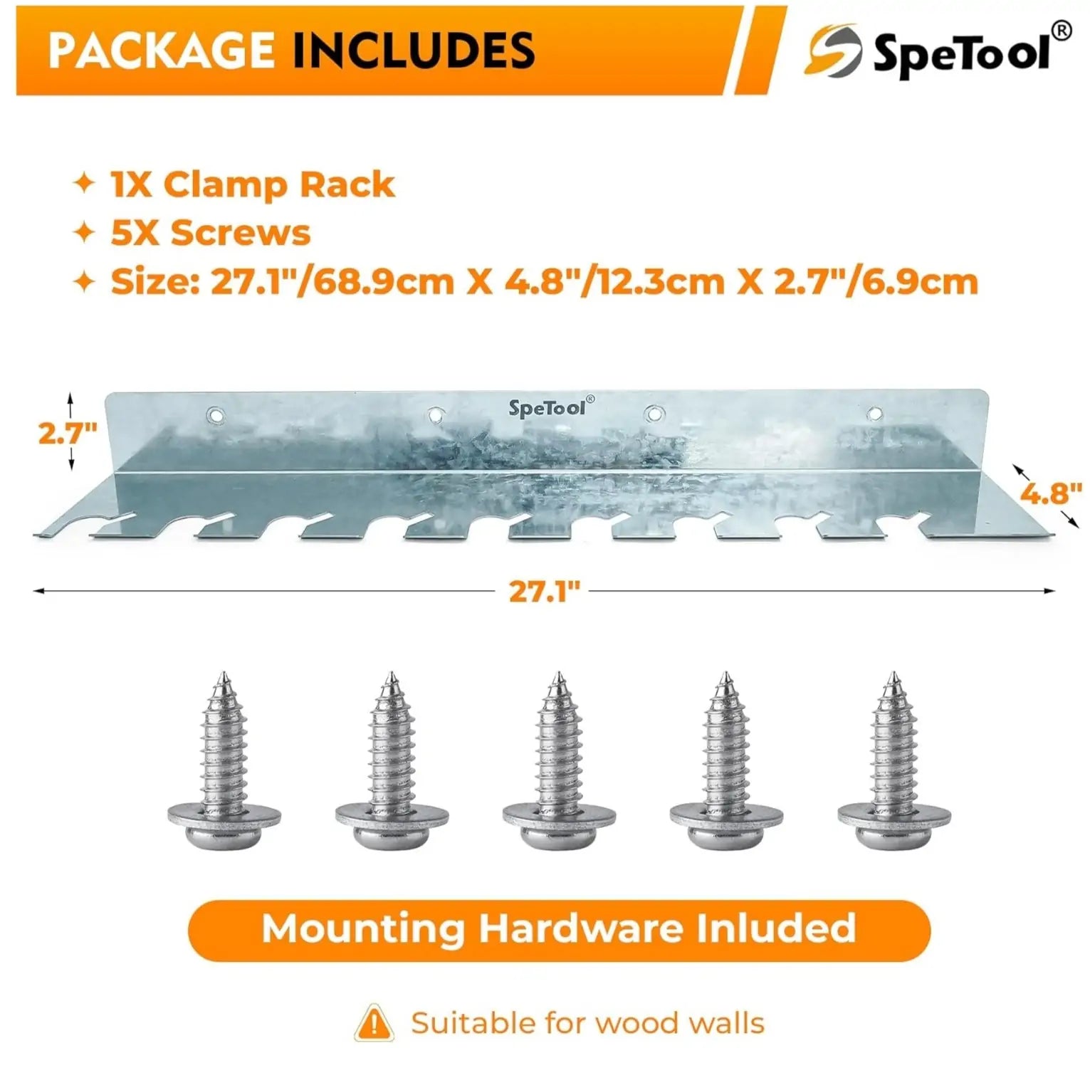SpeTool O08001 Heavy-Duty 3-in-1 Wall Mount Clamp Rack Organizer | Holds Parallel, Pipe & F-Style Clamps | 200LBS Capacity | Space-Saving Garage & Workshop Storage