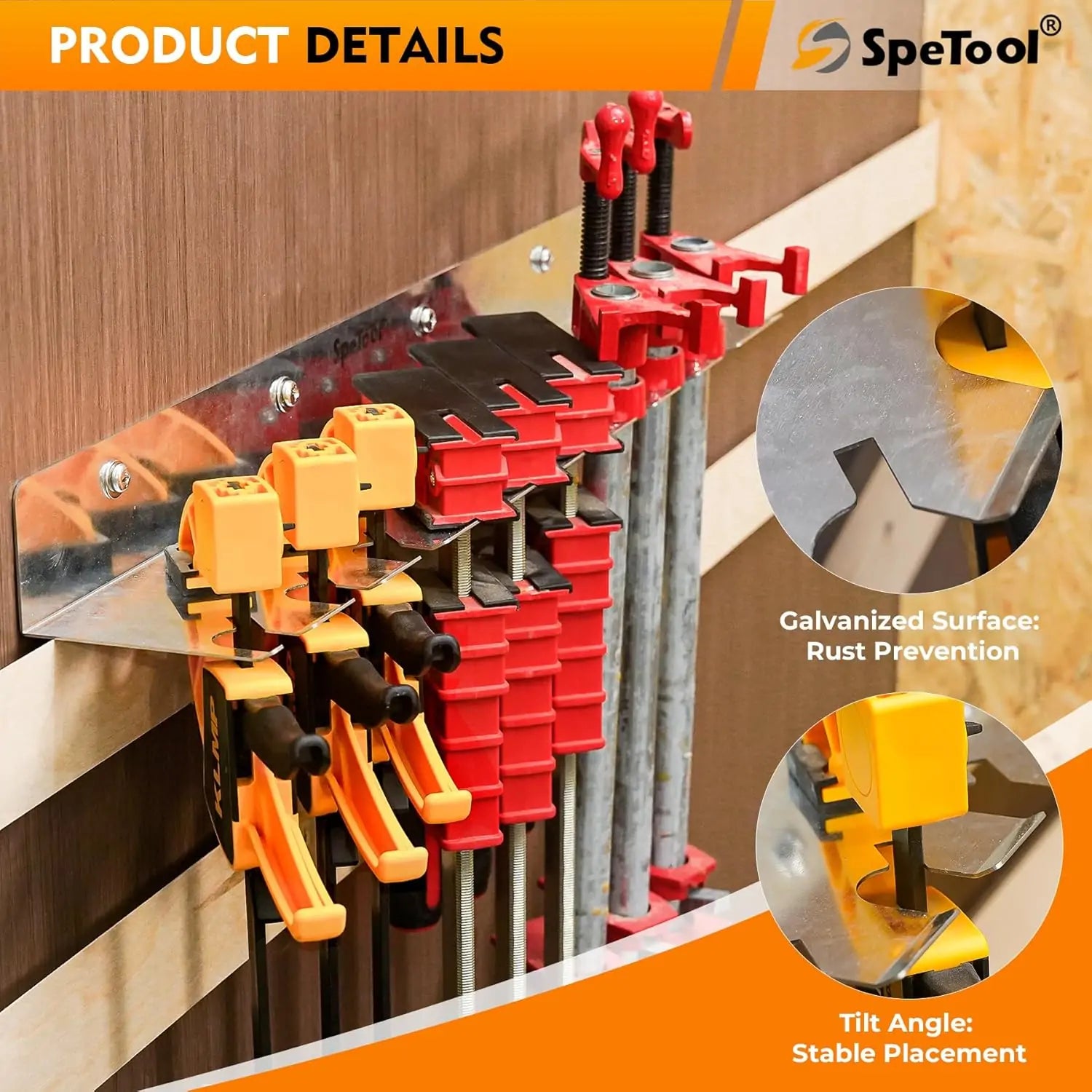 SpeTool O08001 Heavy-Duty 3-in-1 Wall Mount Clamp Rack Organizer | Holds Parallel, Pipe & F-Style Clamps | 200LBS Capacity | Space-Saving Garage & Workshop Storage