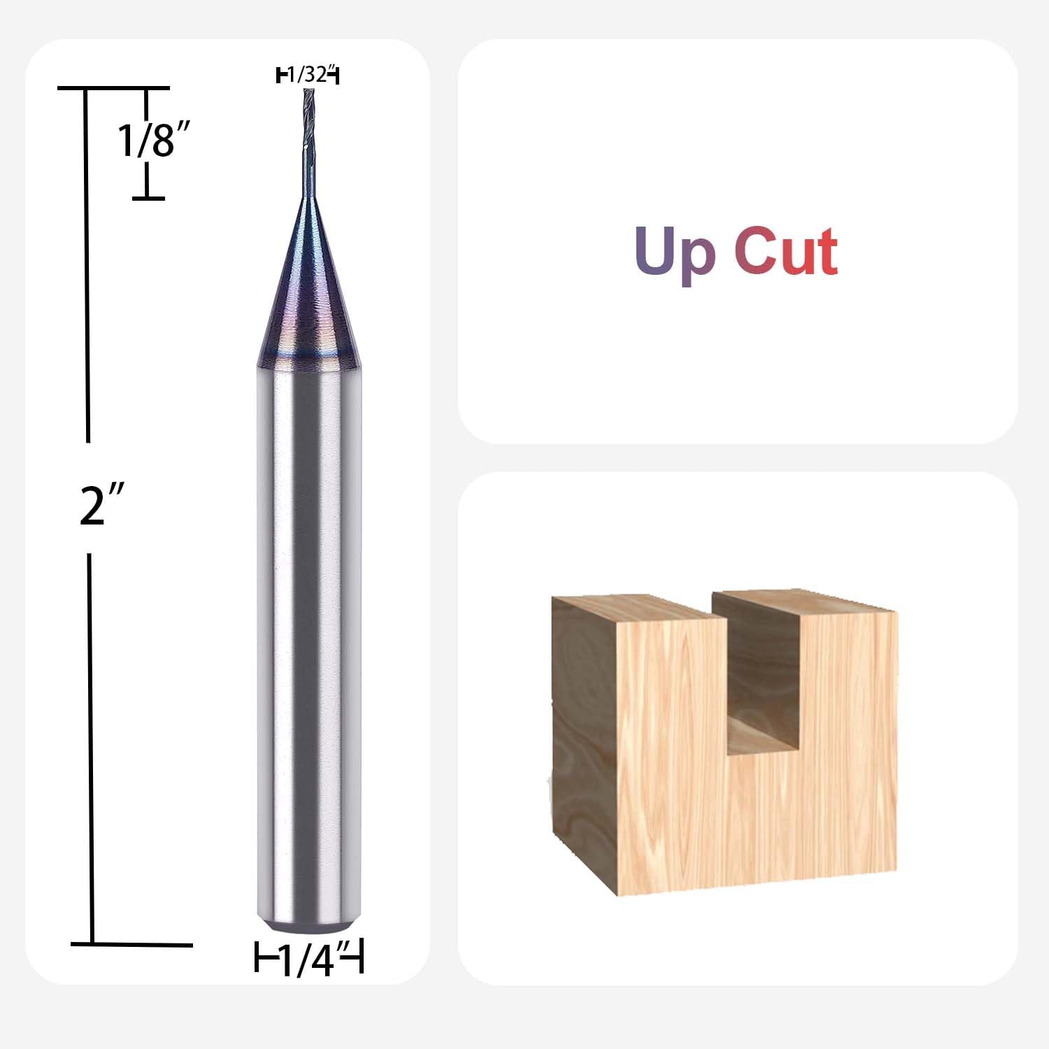 SpeTool 1/32 Upcut End Mill 1/4 Shank Extra tool life coated Router Bit