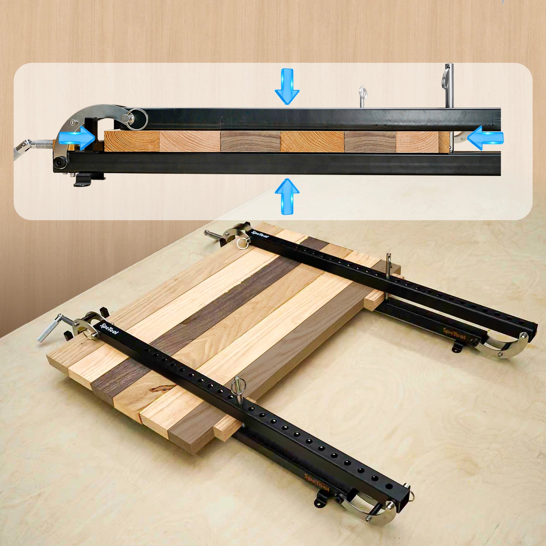 SpeTool EU S05002 24 Inch Panel Clamp 2-Pack, 4-Way Pressure Steel Parallel Clamps for Woodworking, Cabinets, Tabletops, and Cutting Boards