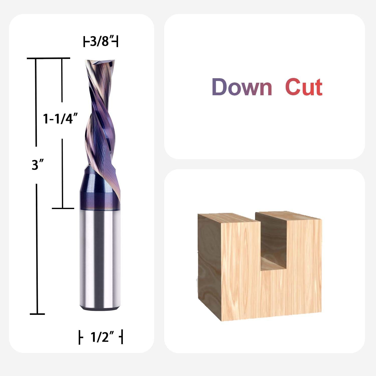 SpeTool 3/8 Dia Down Cut SPE-X Coated Router Bit 1/2 Shank 3 Long End Mill